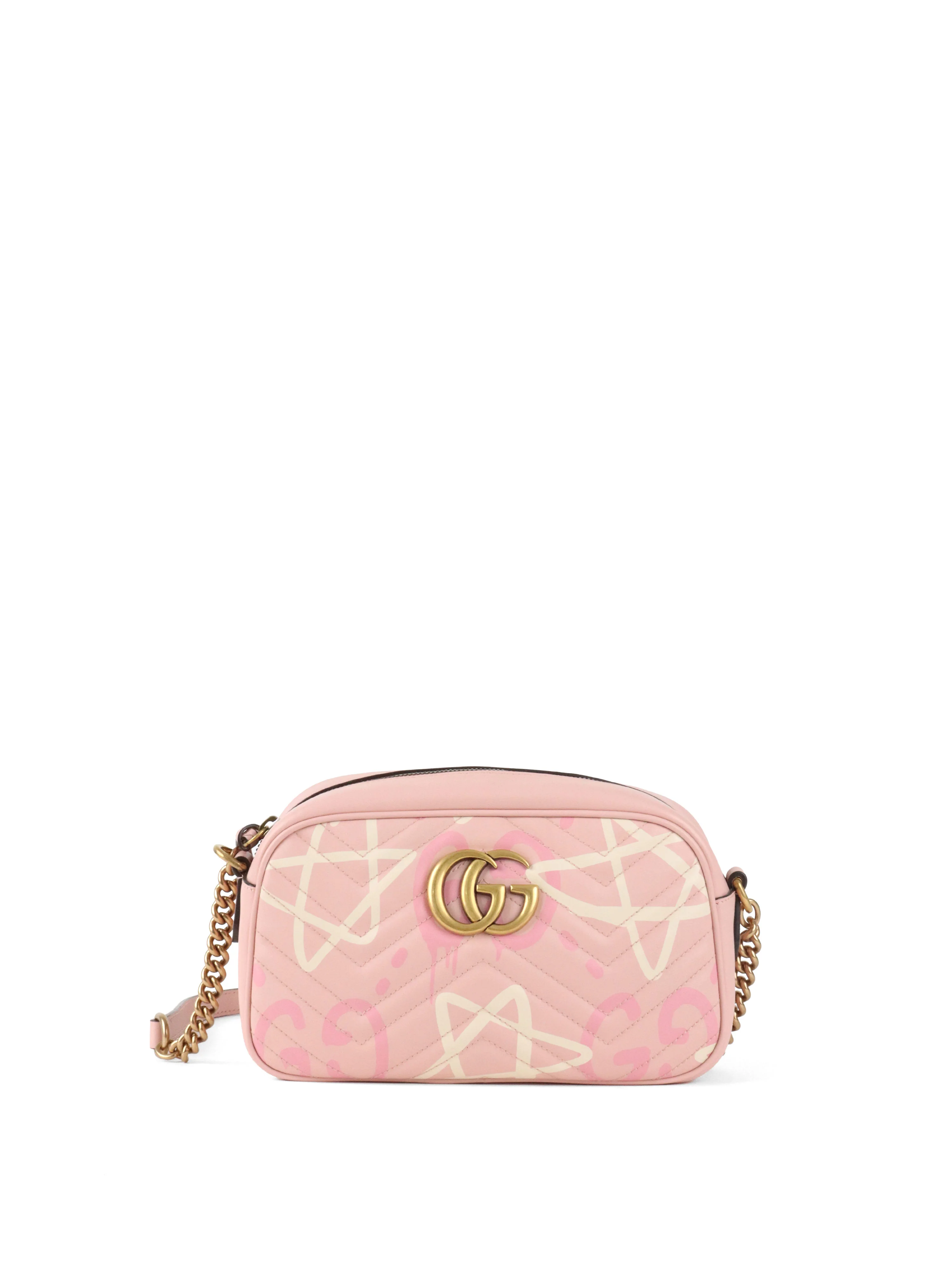 Gucci Pink Small GG Ghost Marmont Matelasse Camera Bag