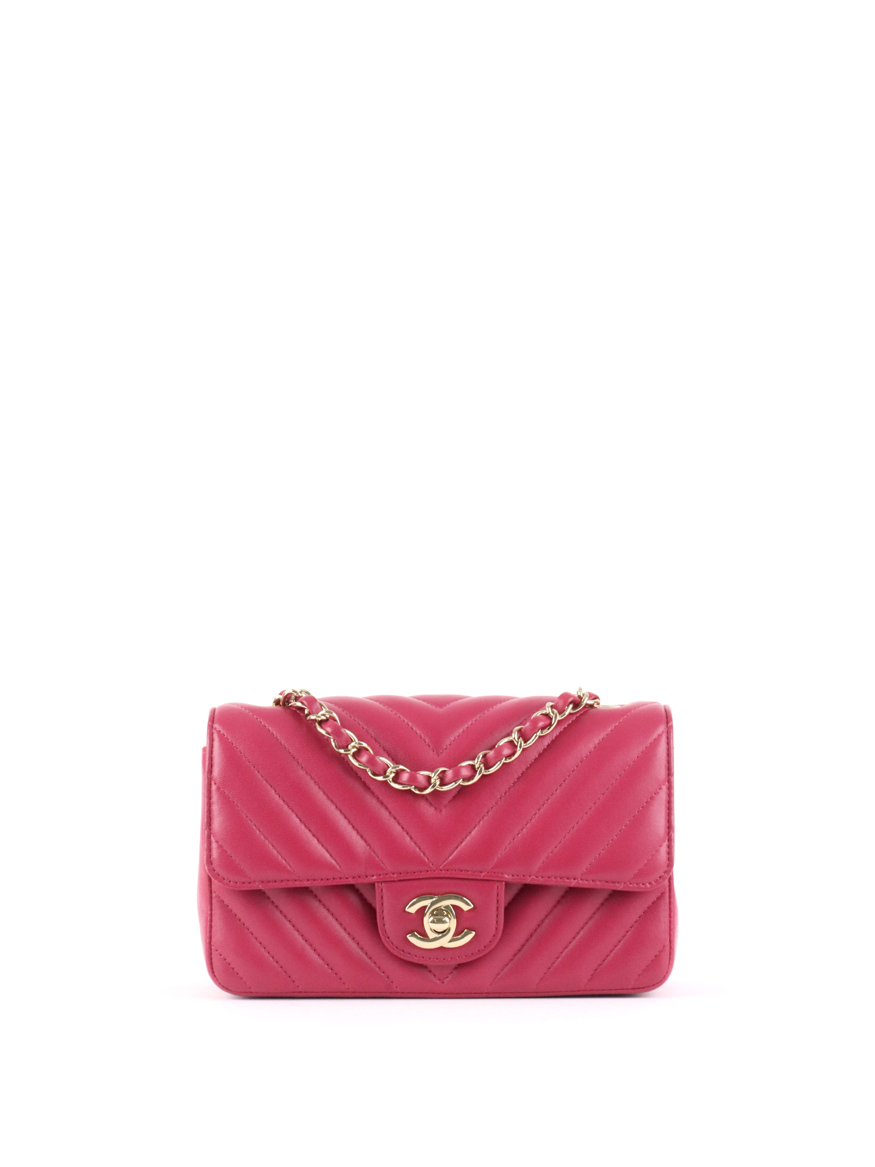 Chanel Dark Pink Lambskin Chevron Mini Flap Bag LGHW.