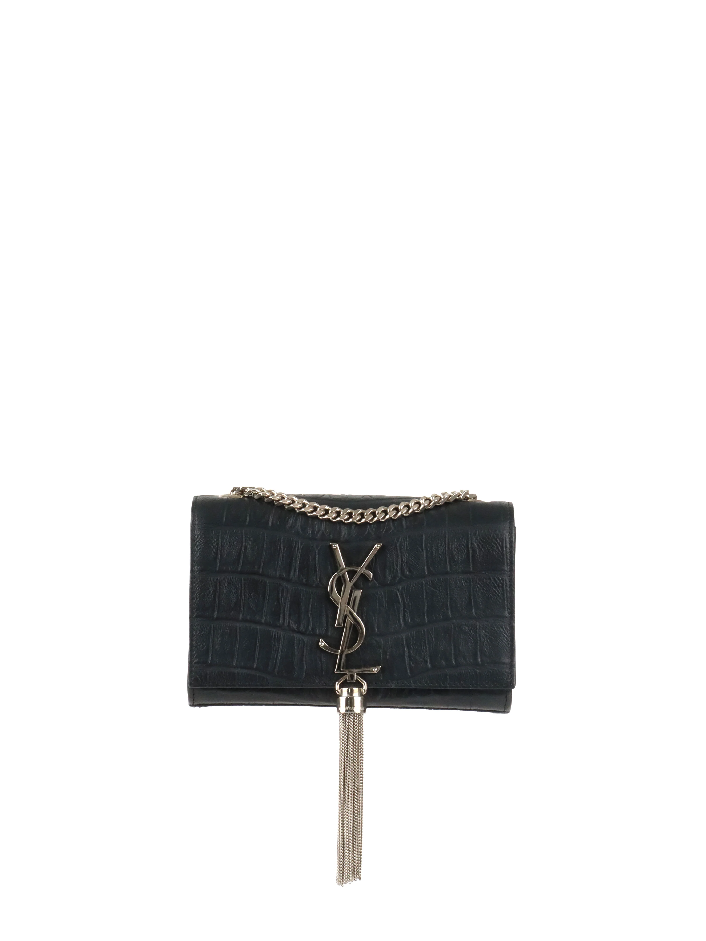 Saint Laurent Black Small Croc Embossed Kate Tassel SHW