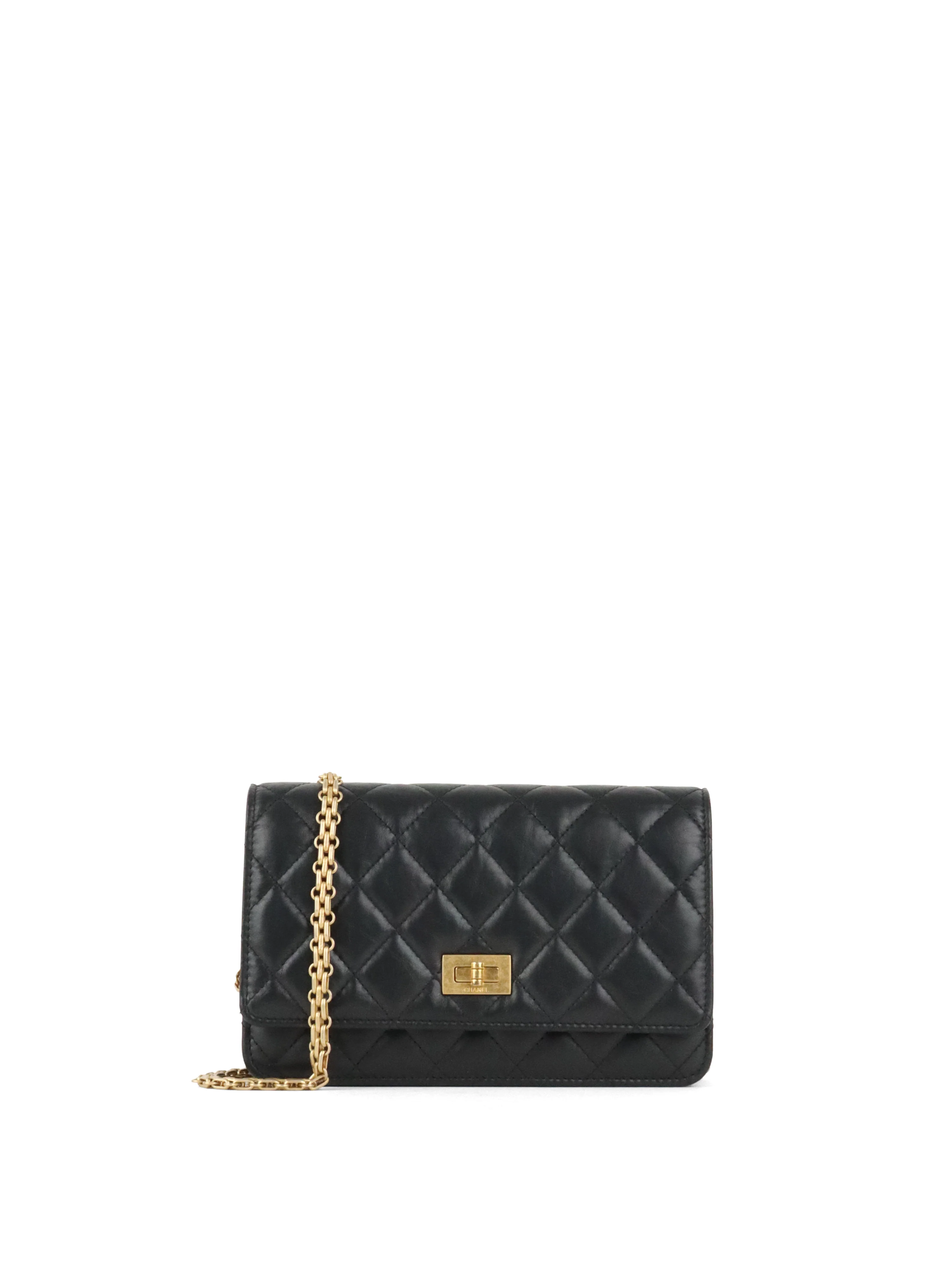 Chanel Black Aged Calfskin 2.55 Wallet On Chain