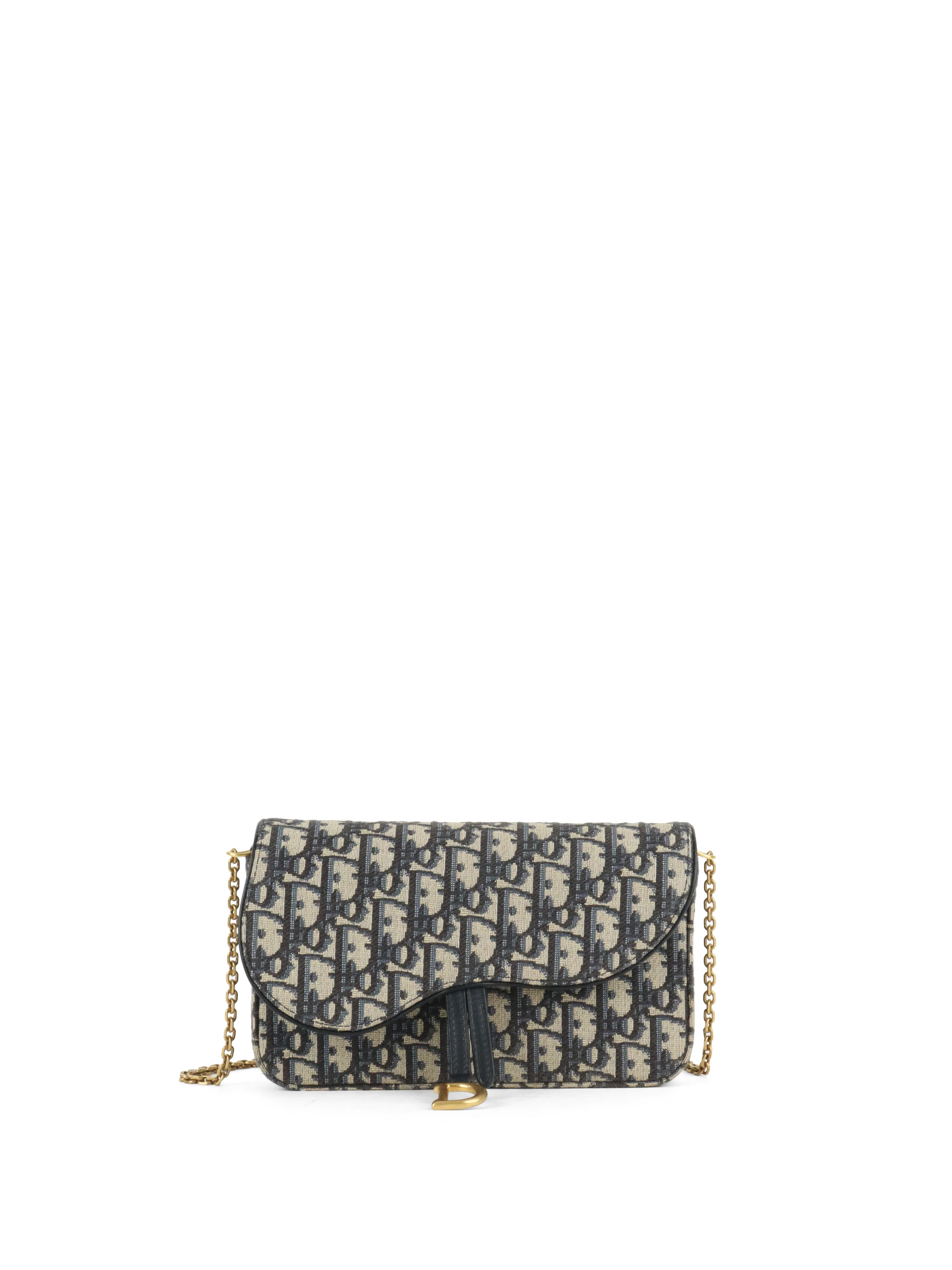 Dior Blue Oblique Jacquard Medium Saddle Pouch with Chain