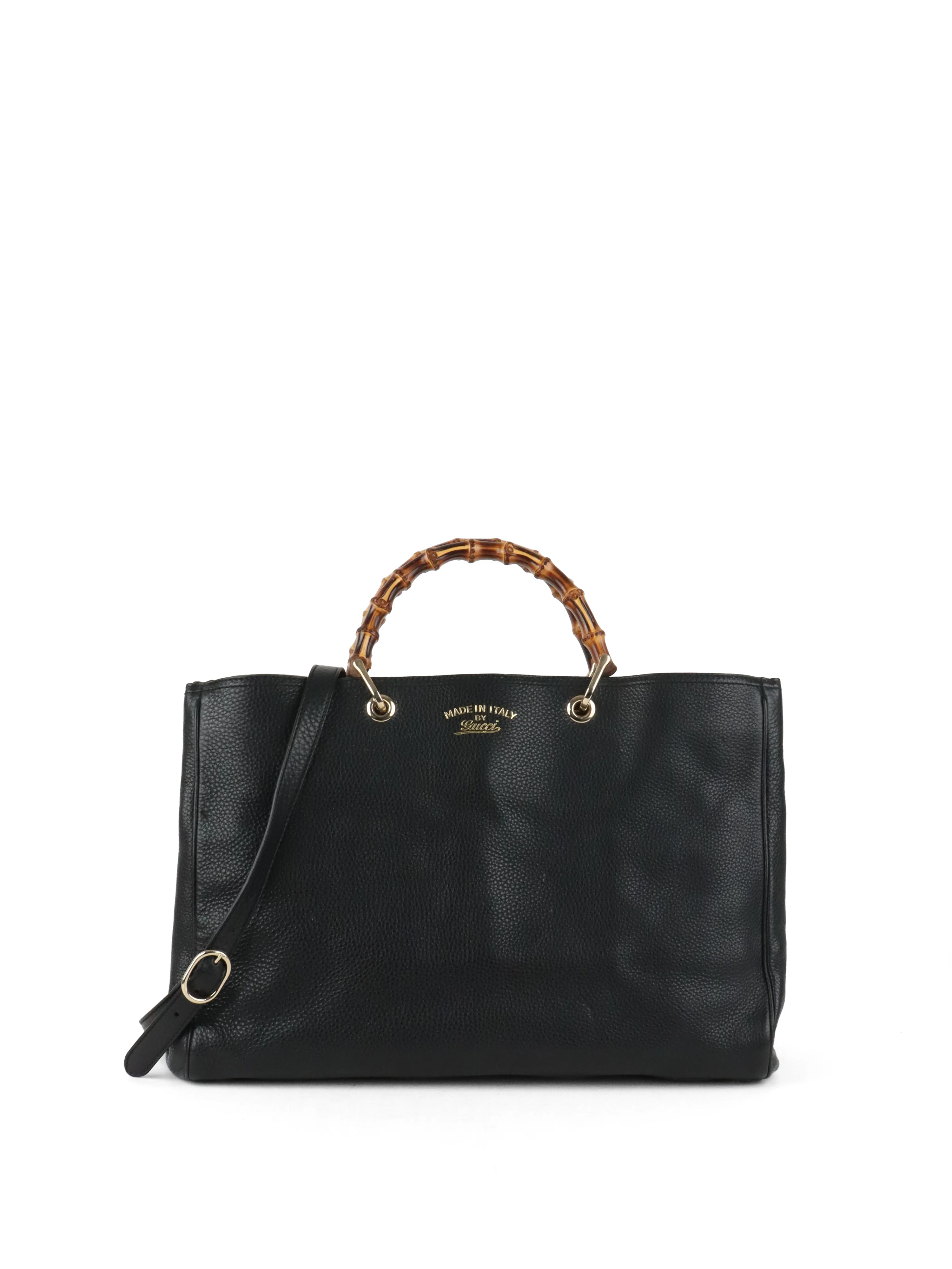 Gucci Bamboo Handle Large Black Leather Shopper Tote
