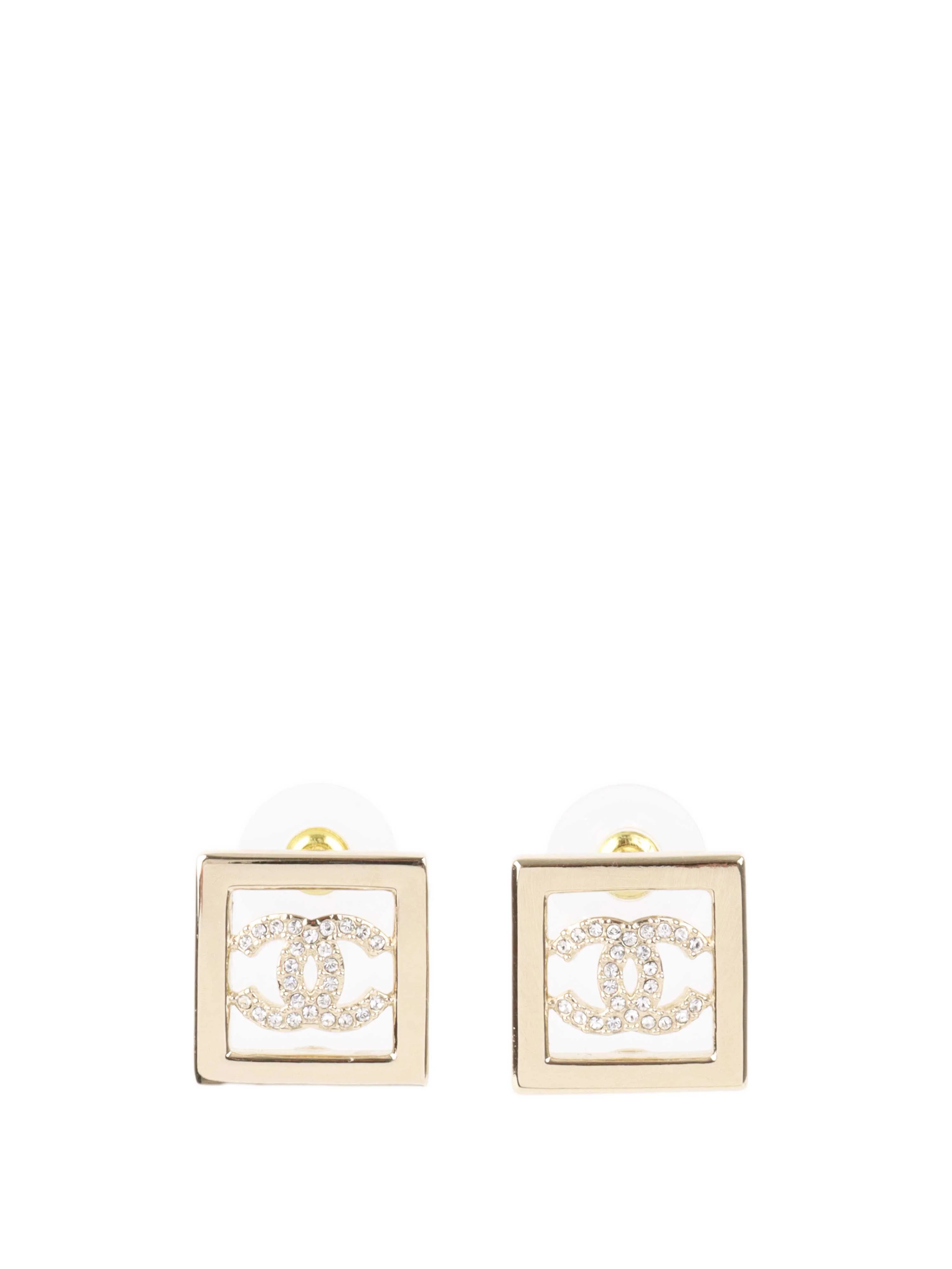 Chanel Gold Square Earrings.