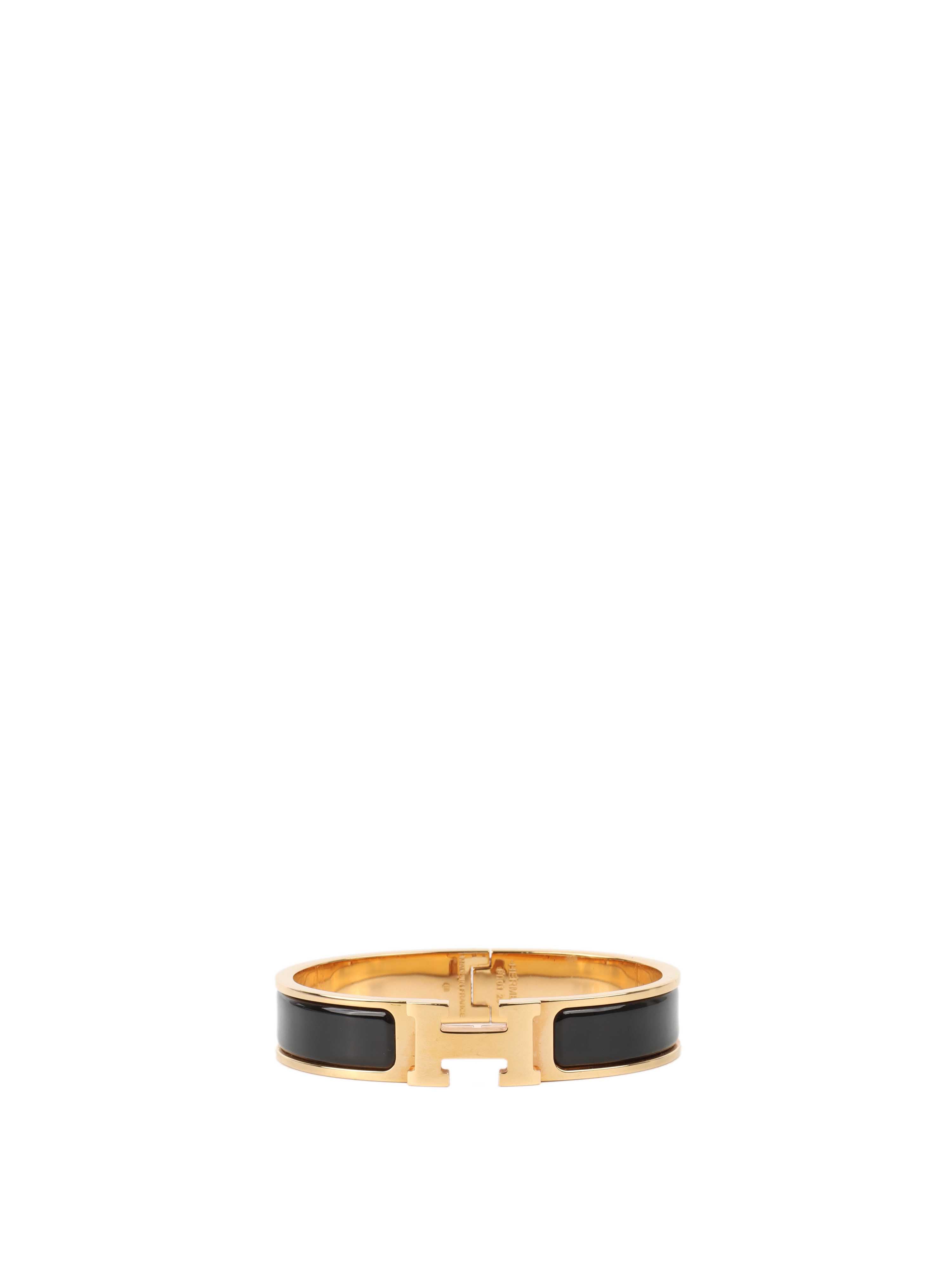 Hermes Black Clic H Bracelet in Gold