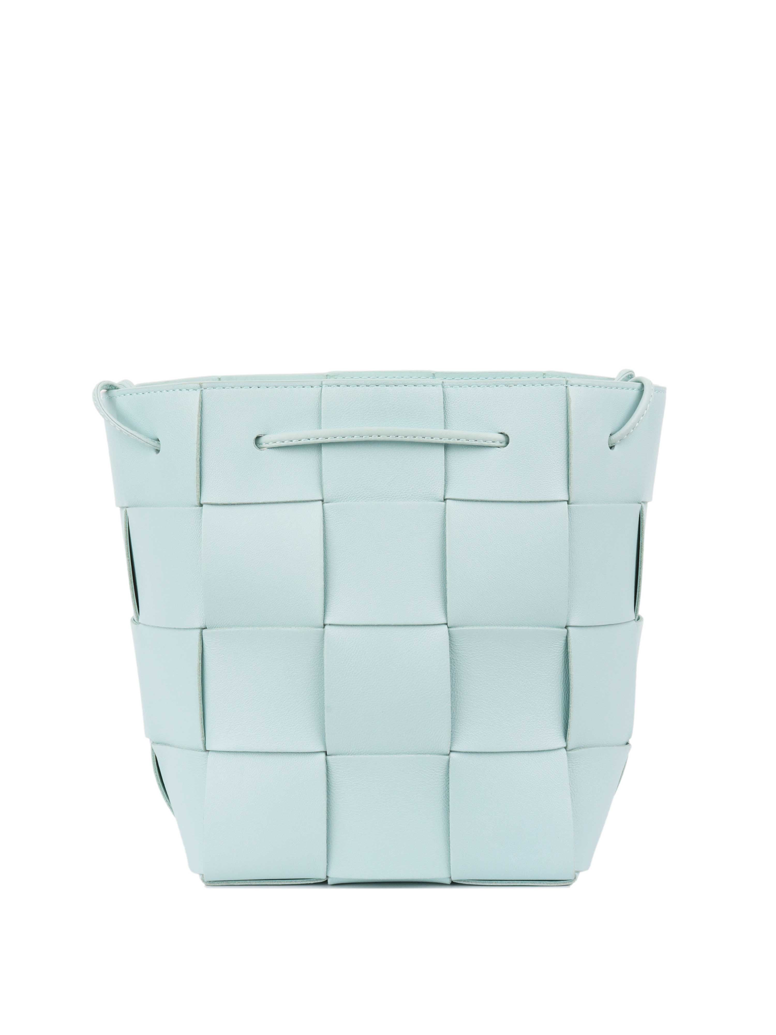 Bottega Veneta Light Blue Small Intrecciato Cassette Bucket Bag.