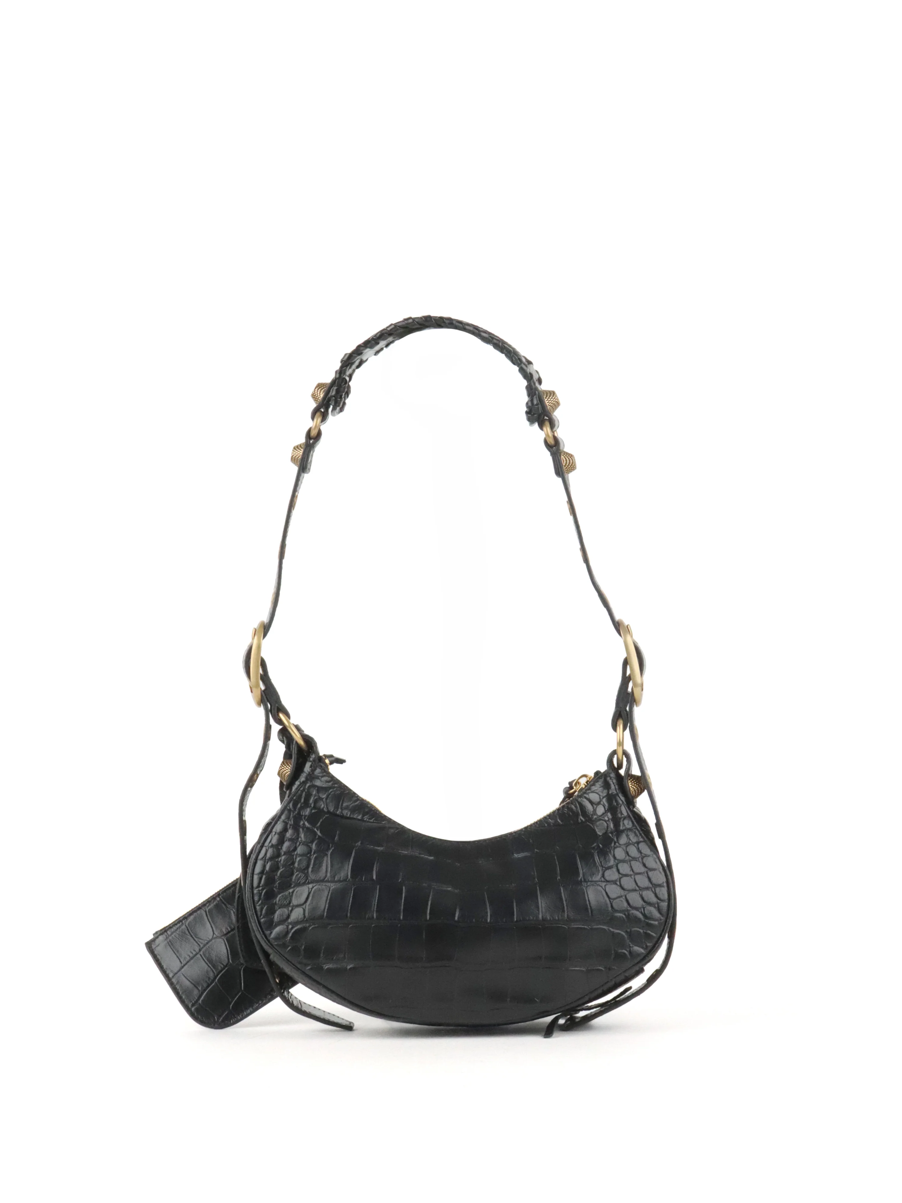 Balenciaga Black Crocodile Embossed Le Cagole XS Shoulder Bag