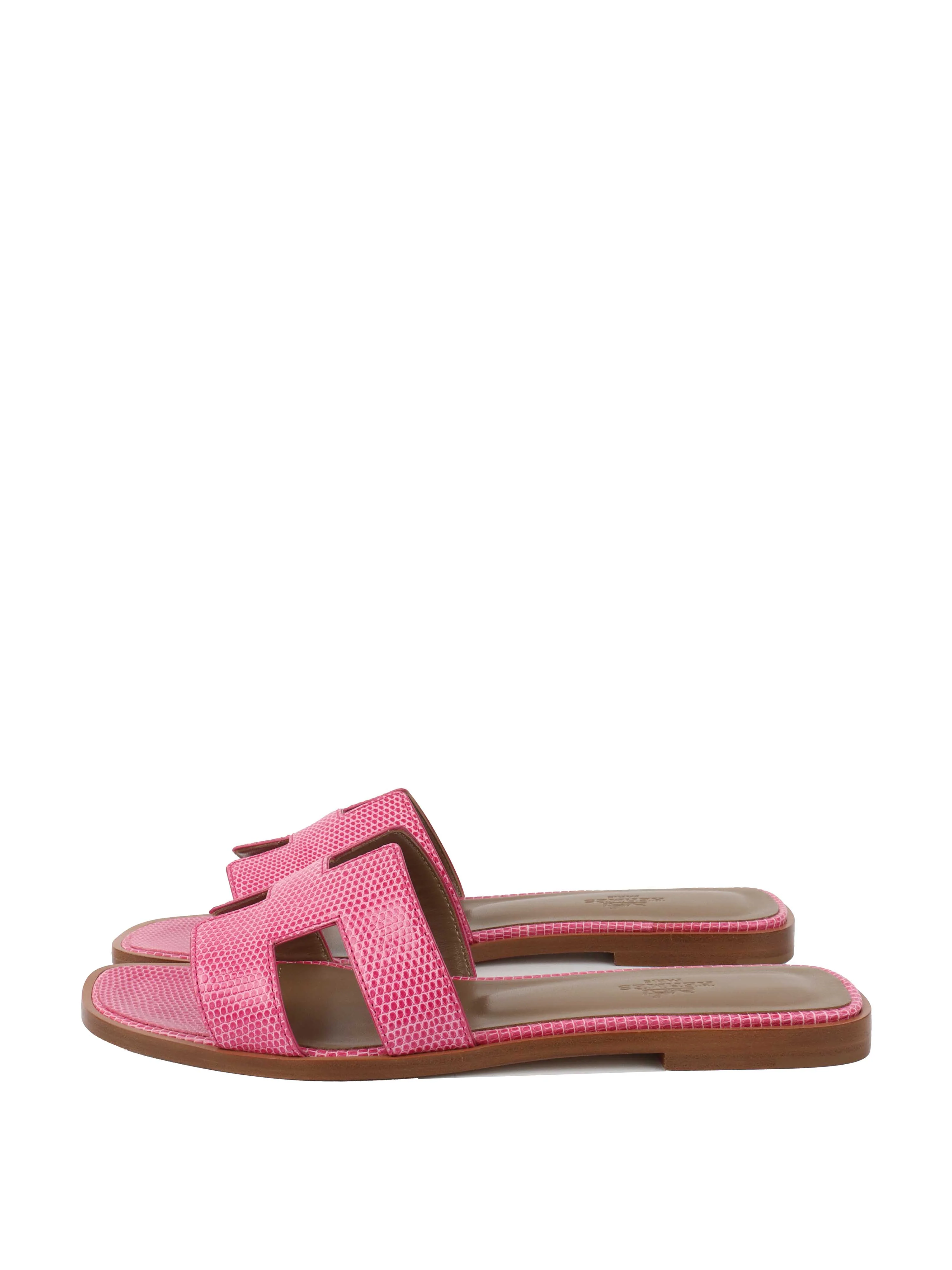 Hermes Sandales Oran Lizard Pink.