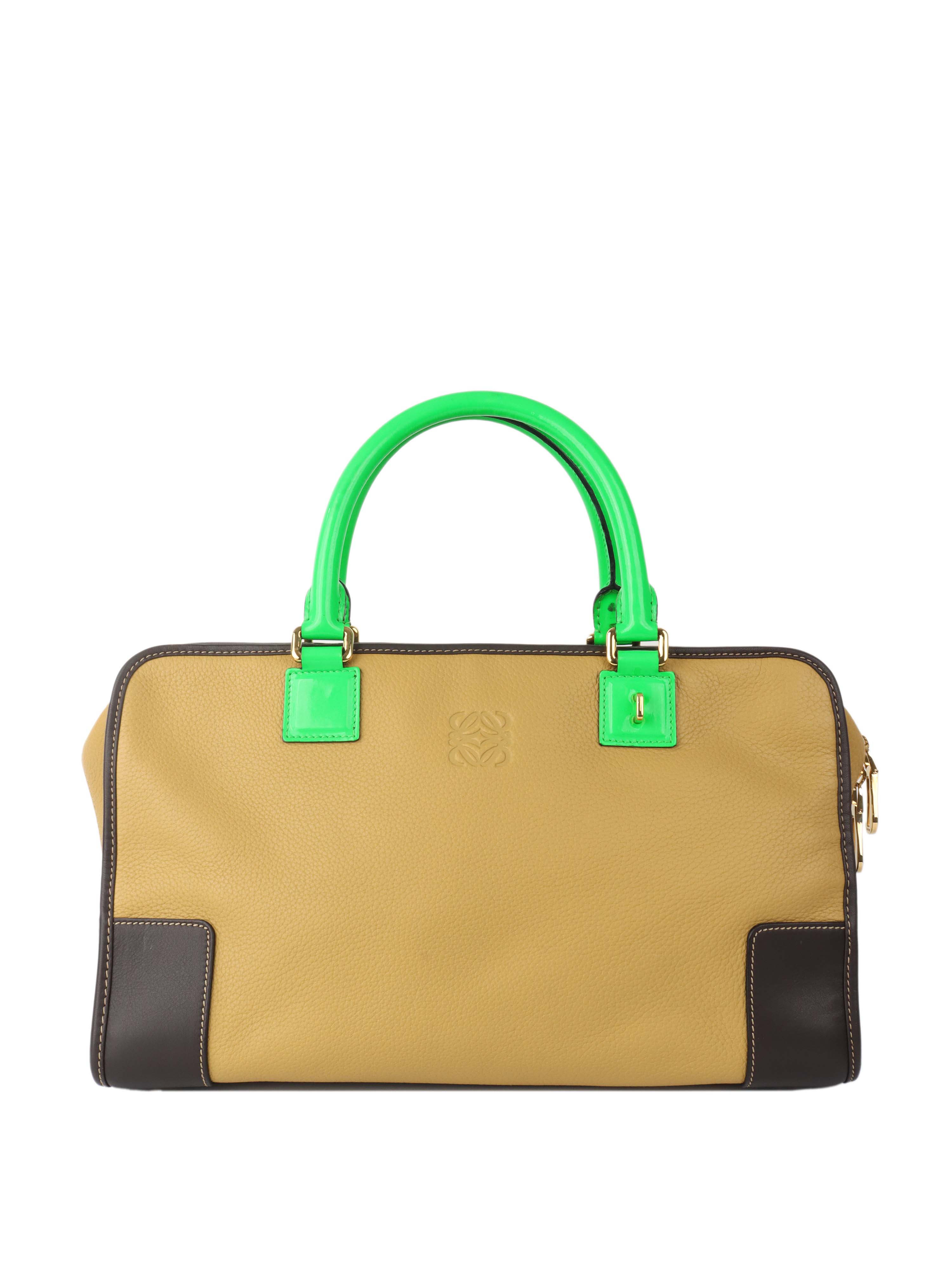 Loewe Amazona 36 Brown/beige with Green Top Handle.