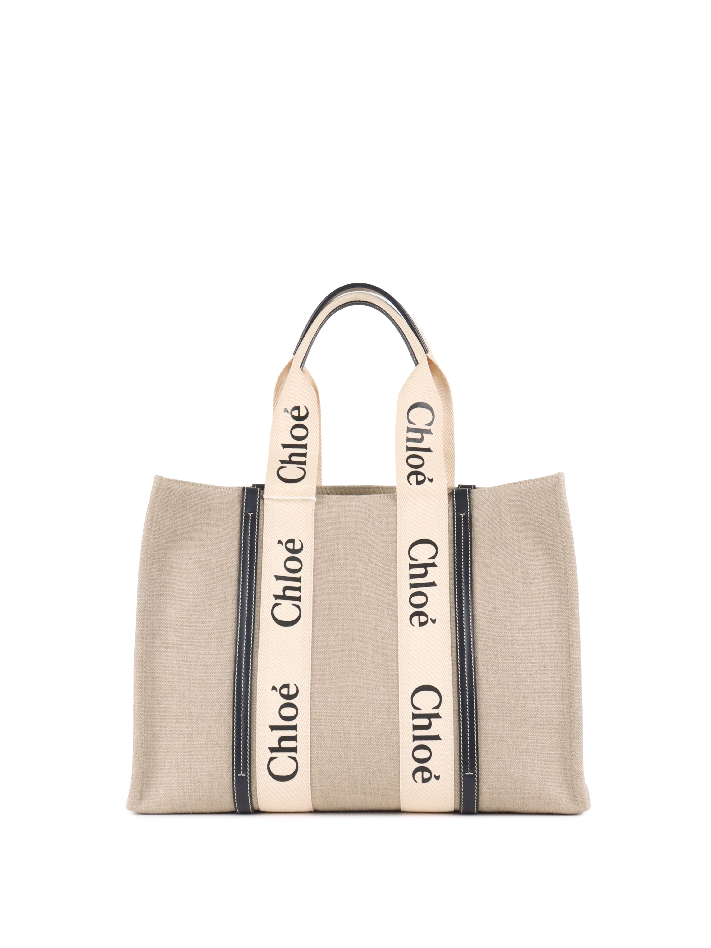 Chloe Large White  Blue Woody Tote Bag in Linen.