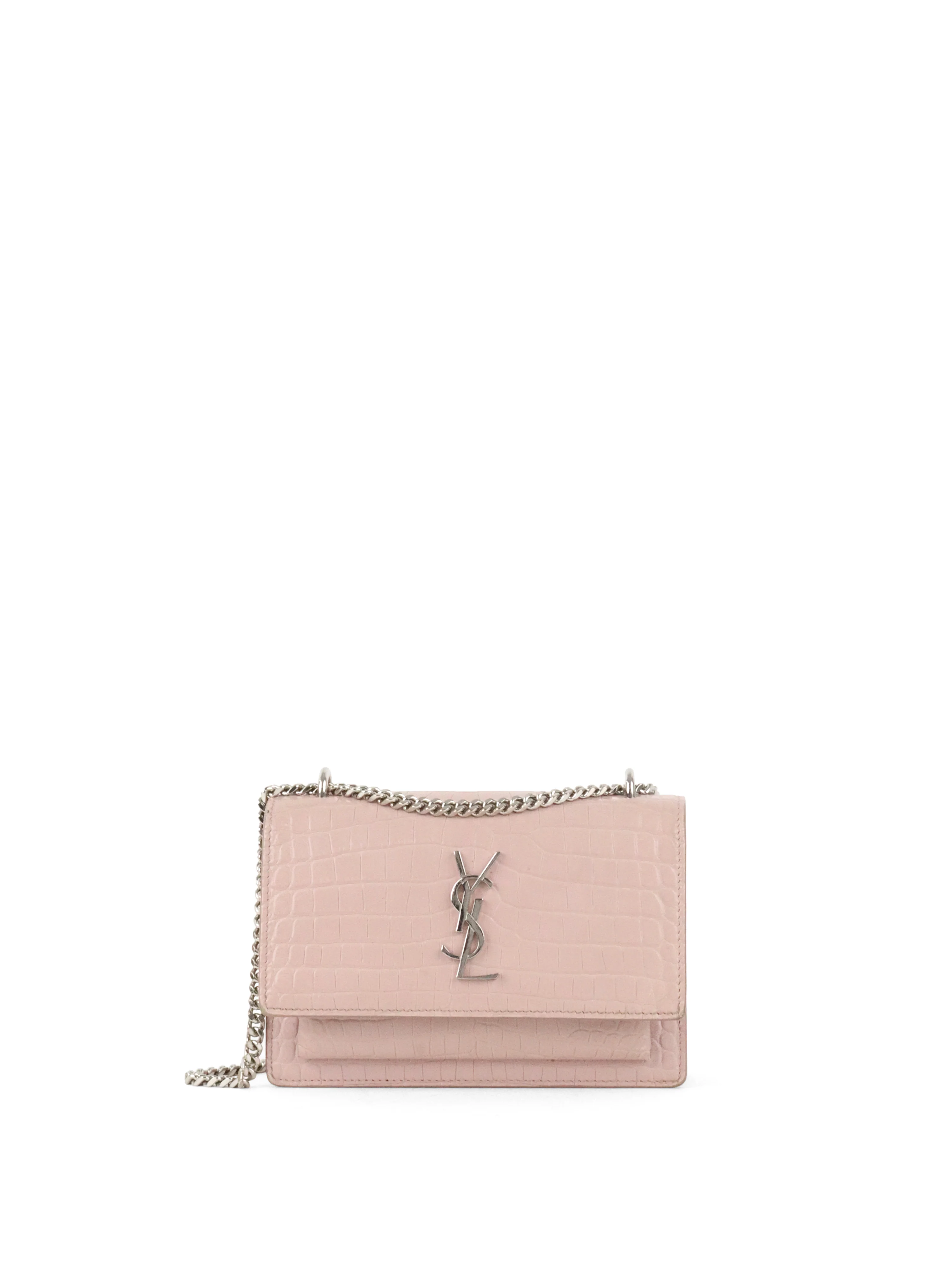 Saint Laurent Mini Pink Sunset Crocodile Embossed Leather Bag
