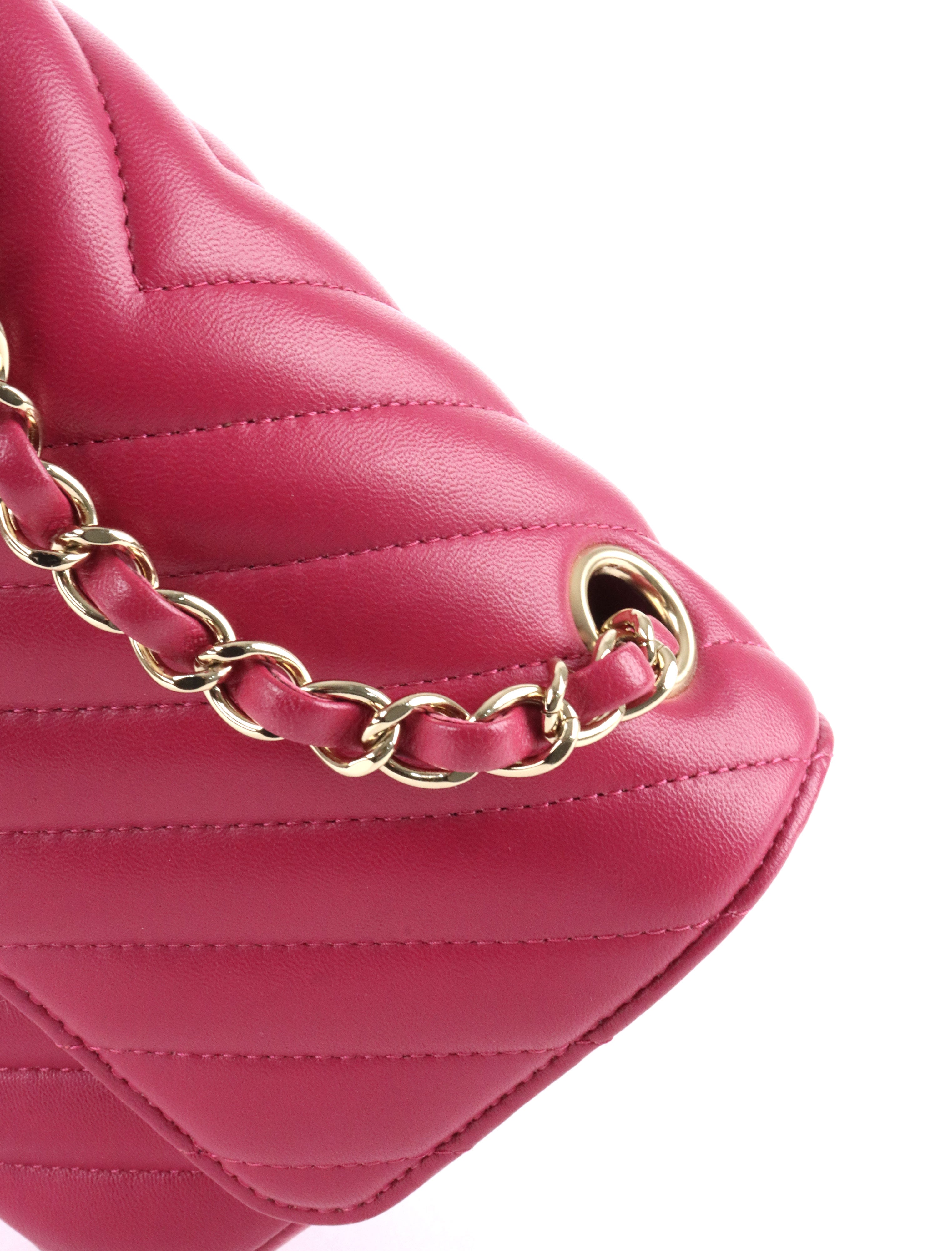 Chanel Dark Pink Lambskin Chevron Mini Flap Bag LGHW.