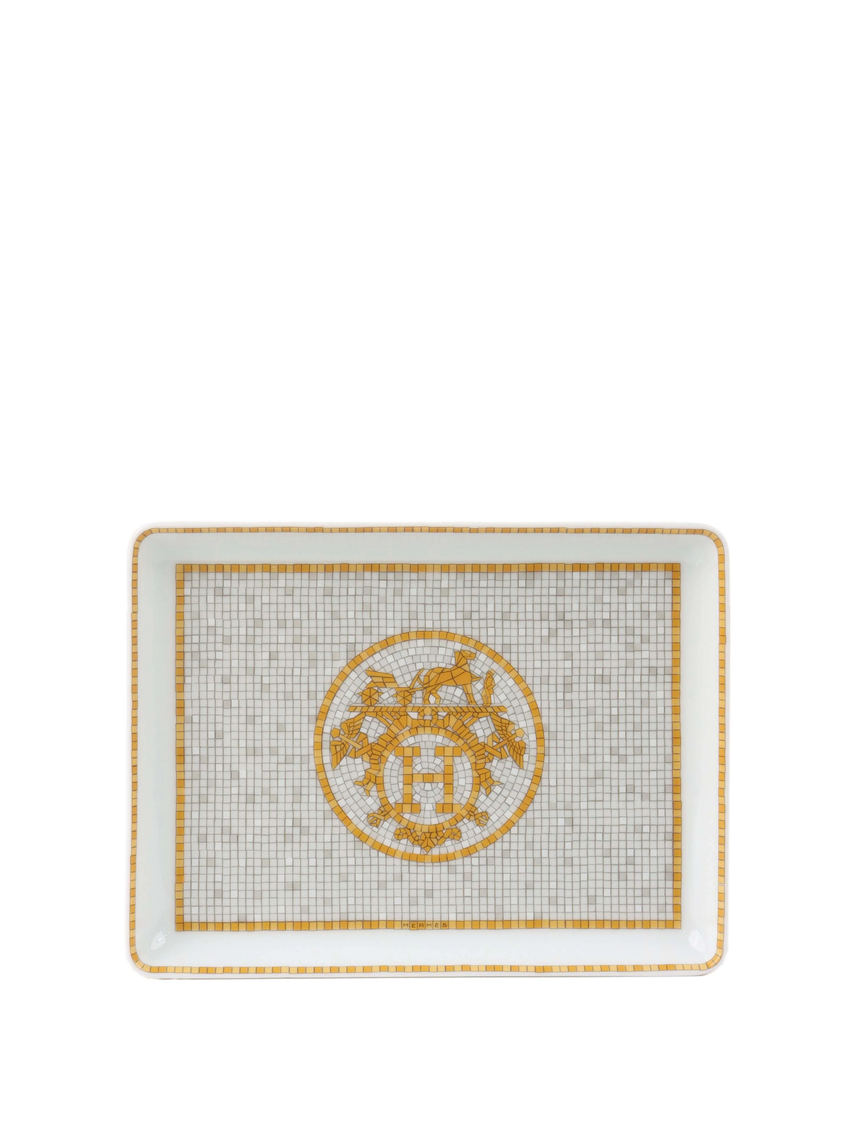 Hermes Mosaique au24 Gold Mosaic Rectangle Tray.