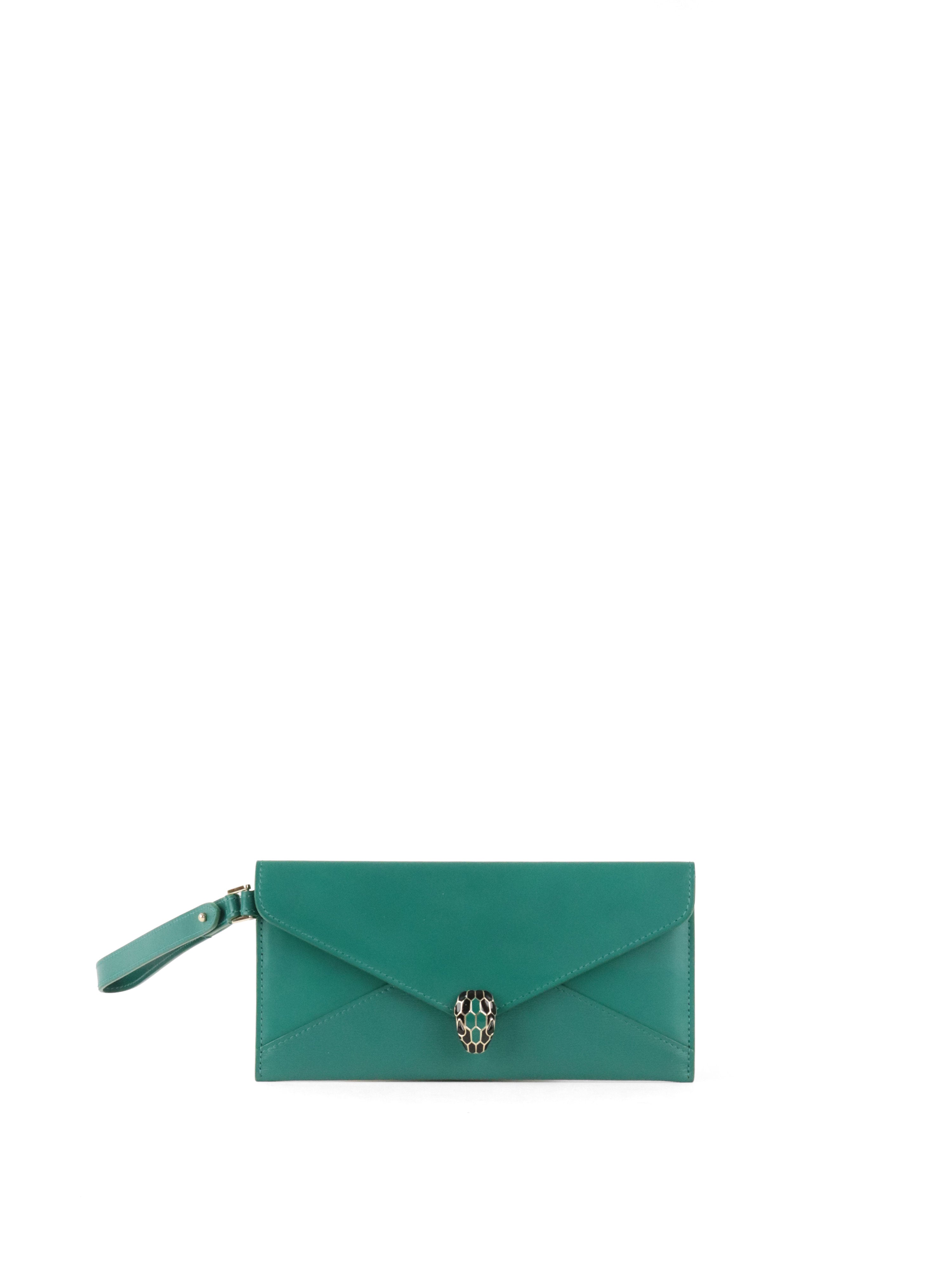 Bvlgari Emerald Green Serpenti Forever Flap Wristlet Wallet