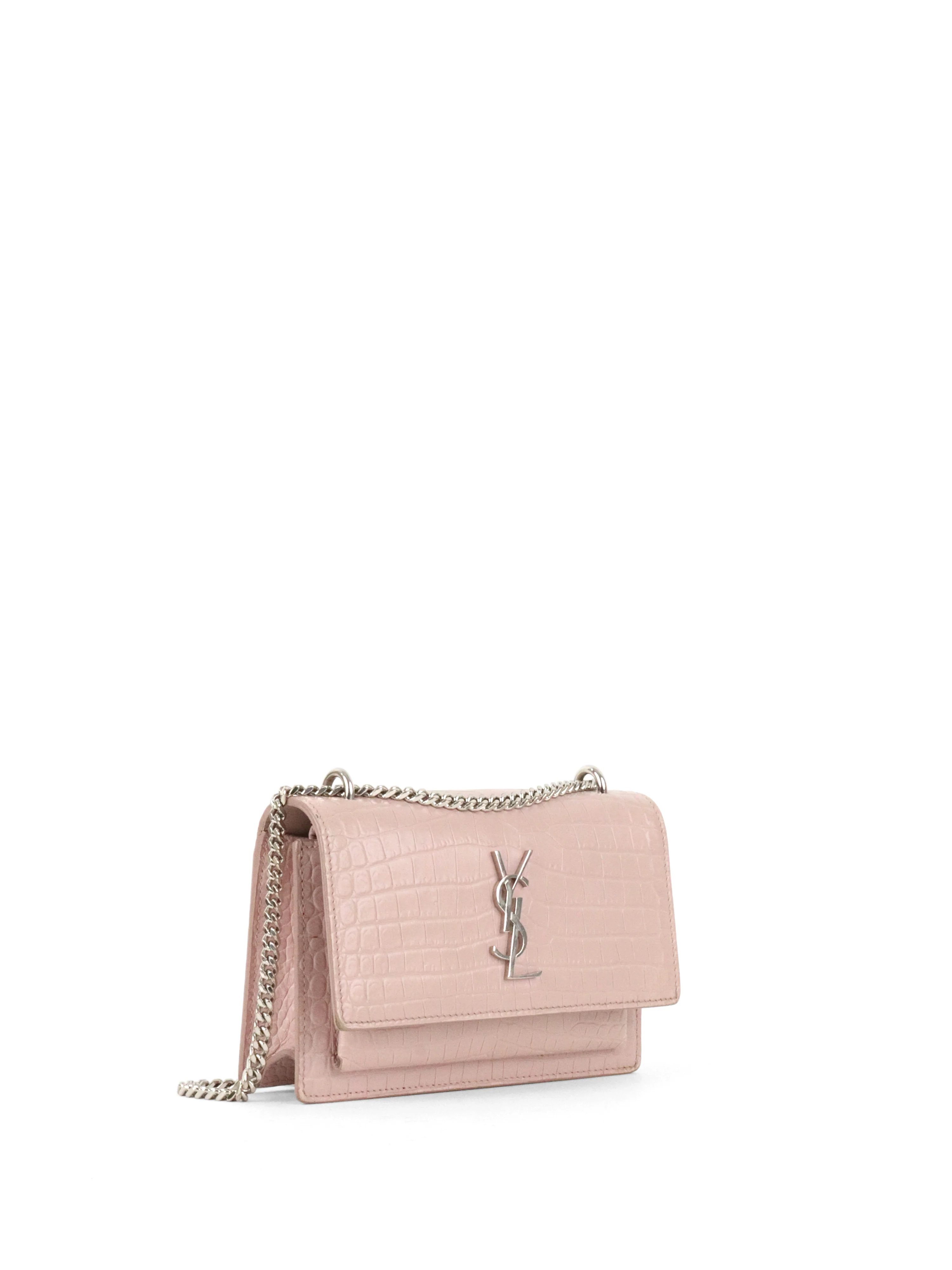 Saint Laurent Mini Pink Sunset Crocodile Embossed Leather Bag