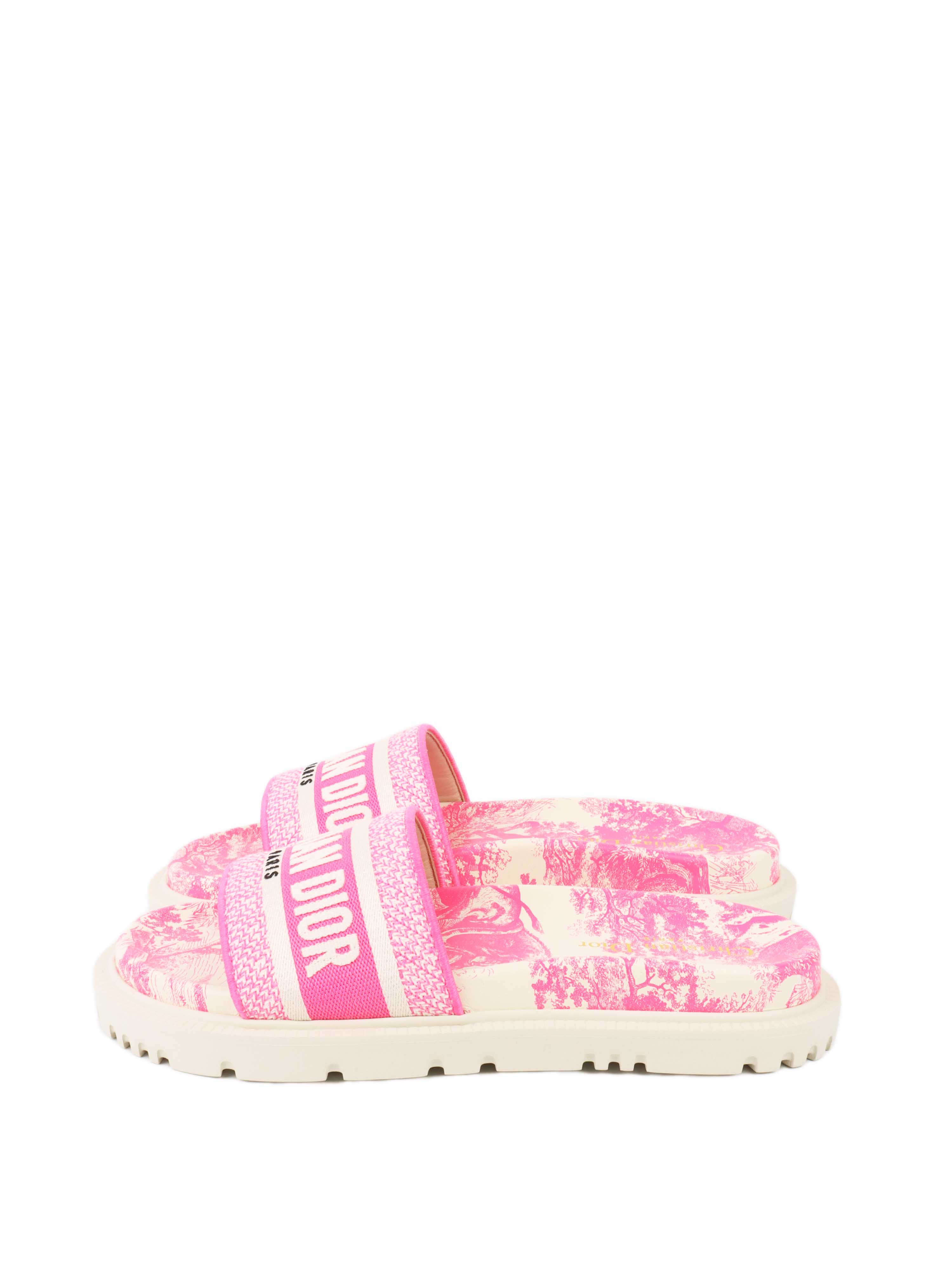 Dior Dway Rubber Slides in White  Fluro Pink.