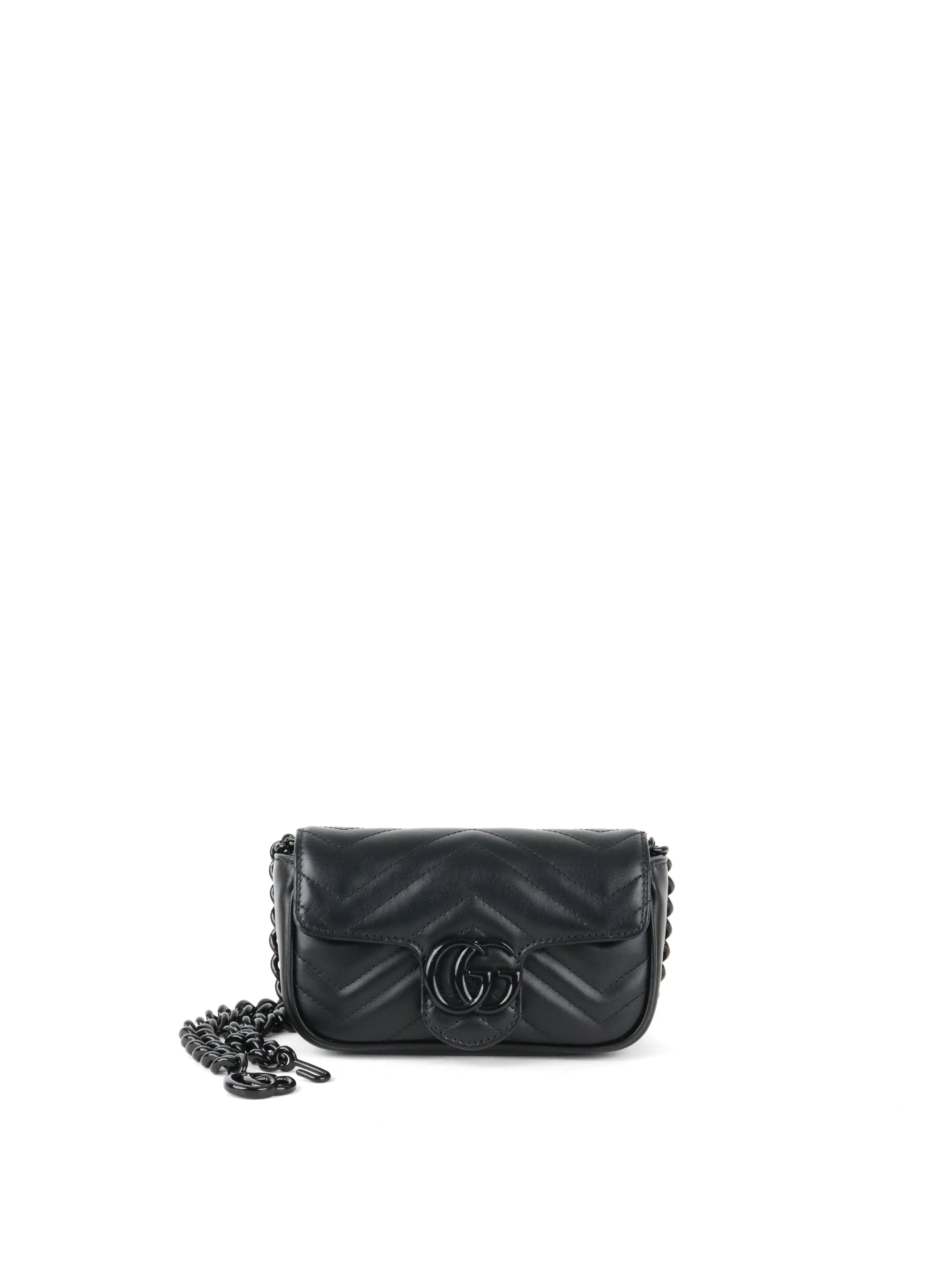 Gucci All Black Super Mini Marmont Chain Belt Bag
