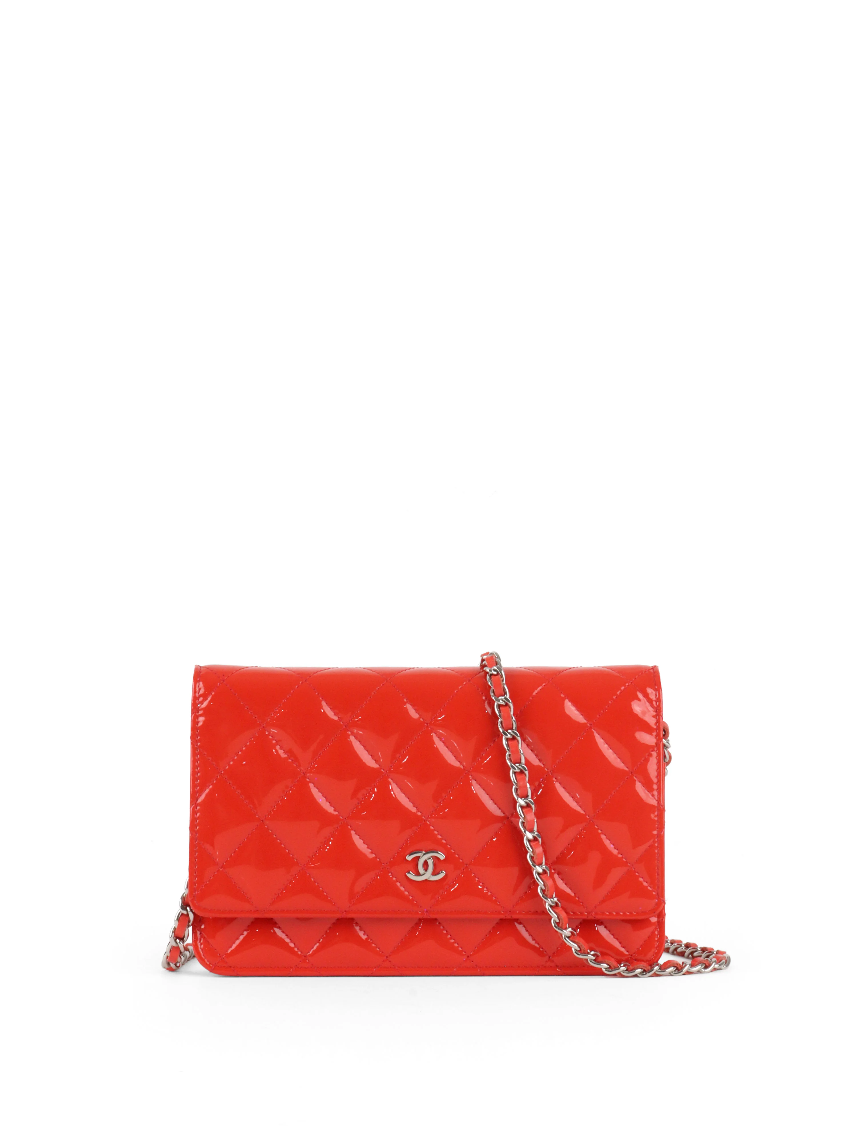 Chanel Red Patent Wallet on Chain SHW