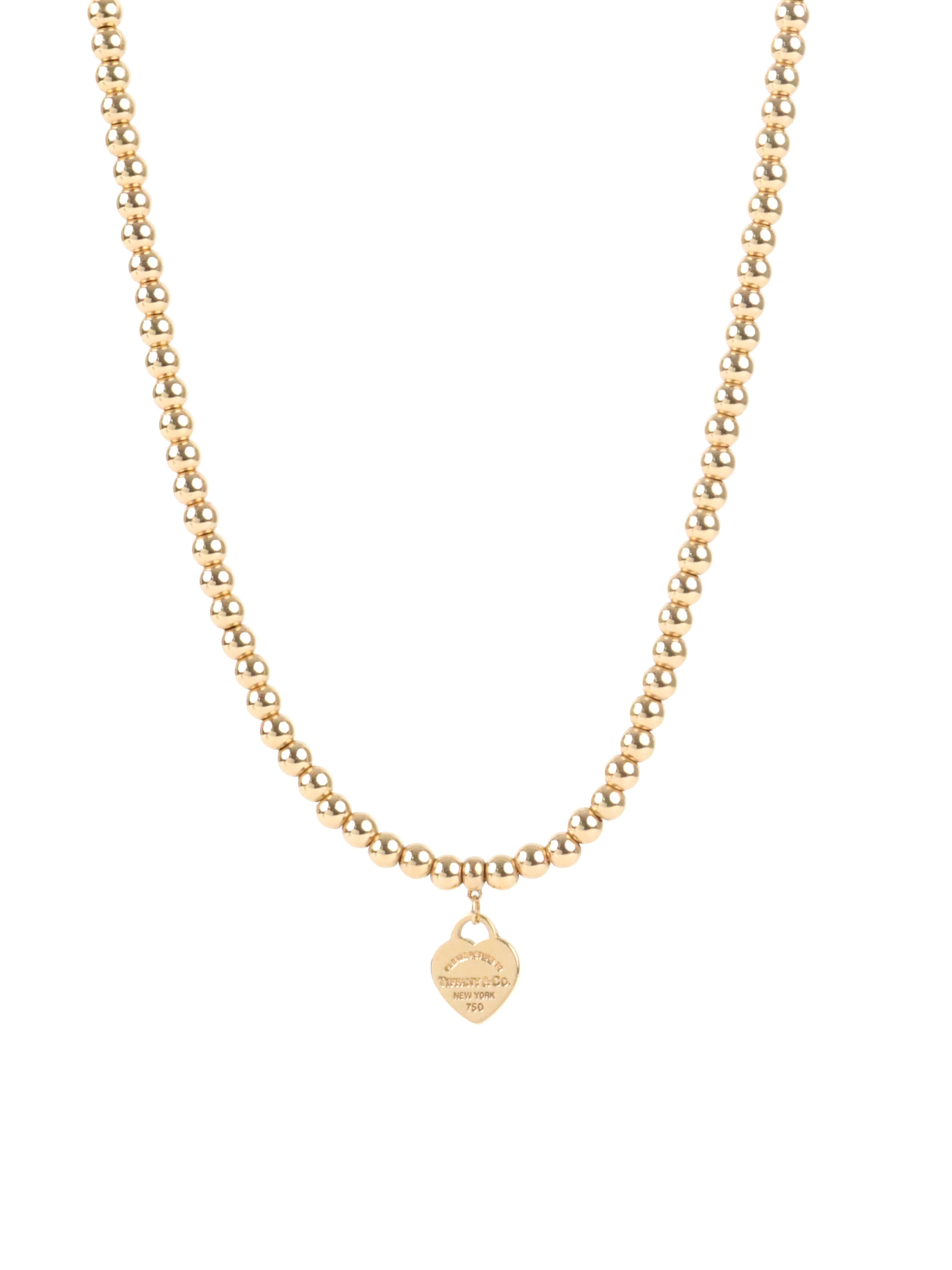 Tiffany  Co Yellow Gold Mini Heart Tag Bead Necklace