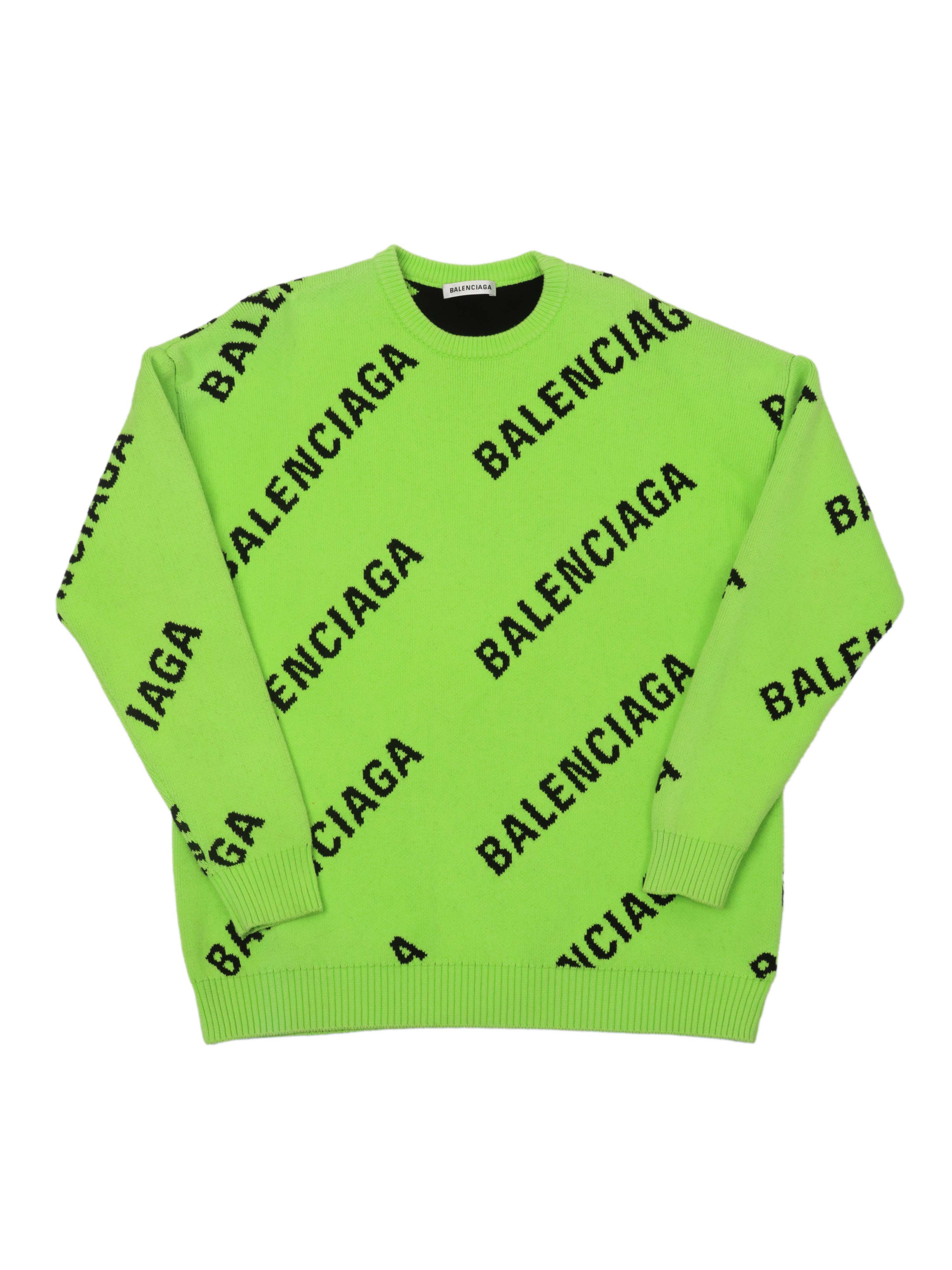 Balenciaga Green  Black Wool Logo Sweater.