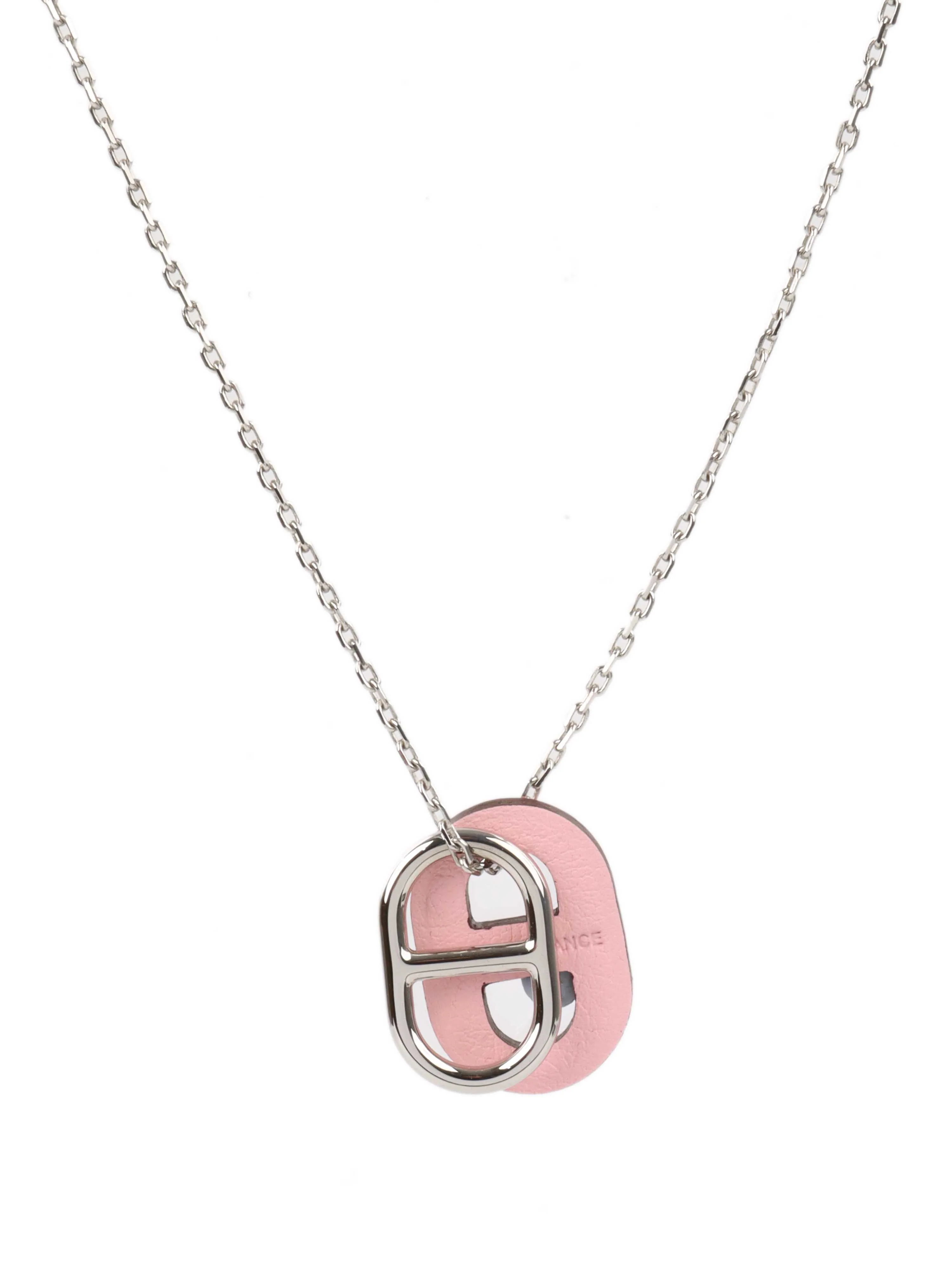 Hermes Silver and Pink  OMaillon Pendant Necklace