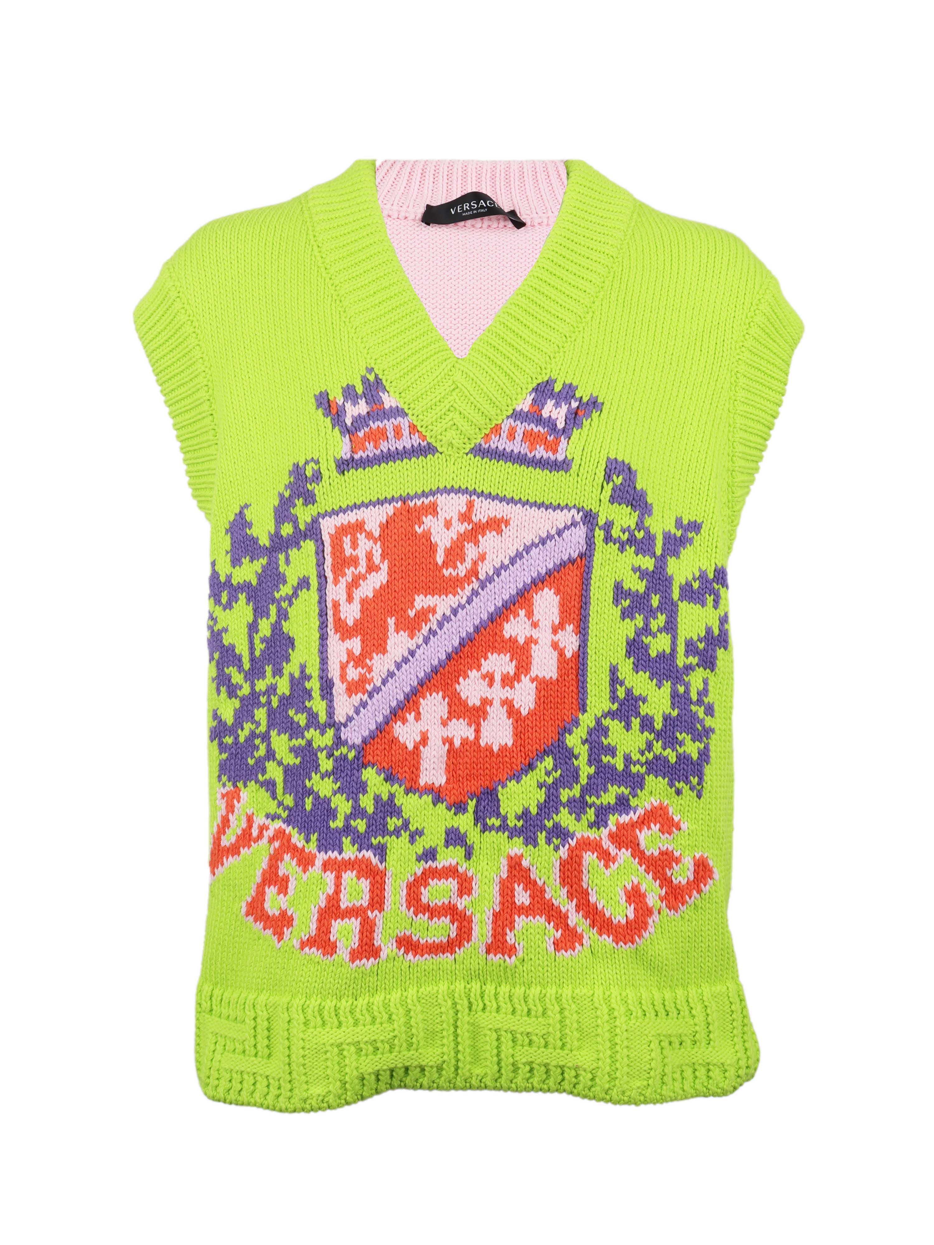 Versace Green  Pink Knit Vest.