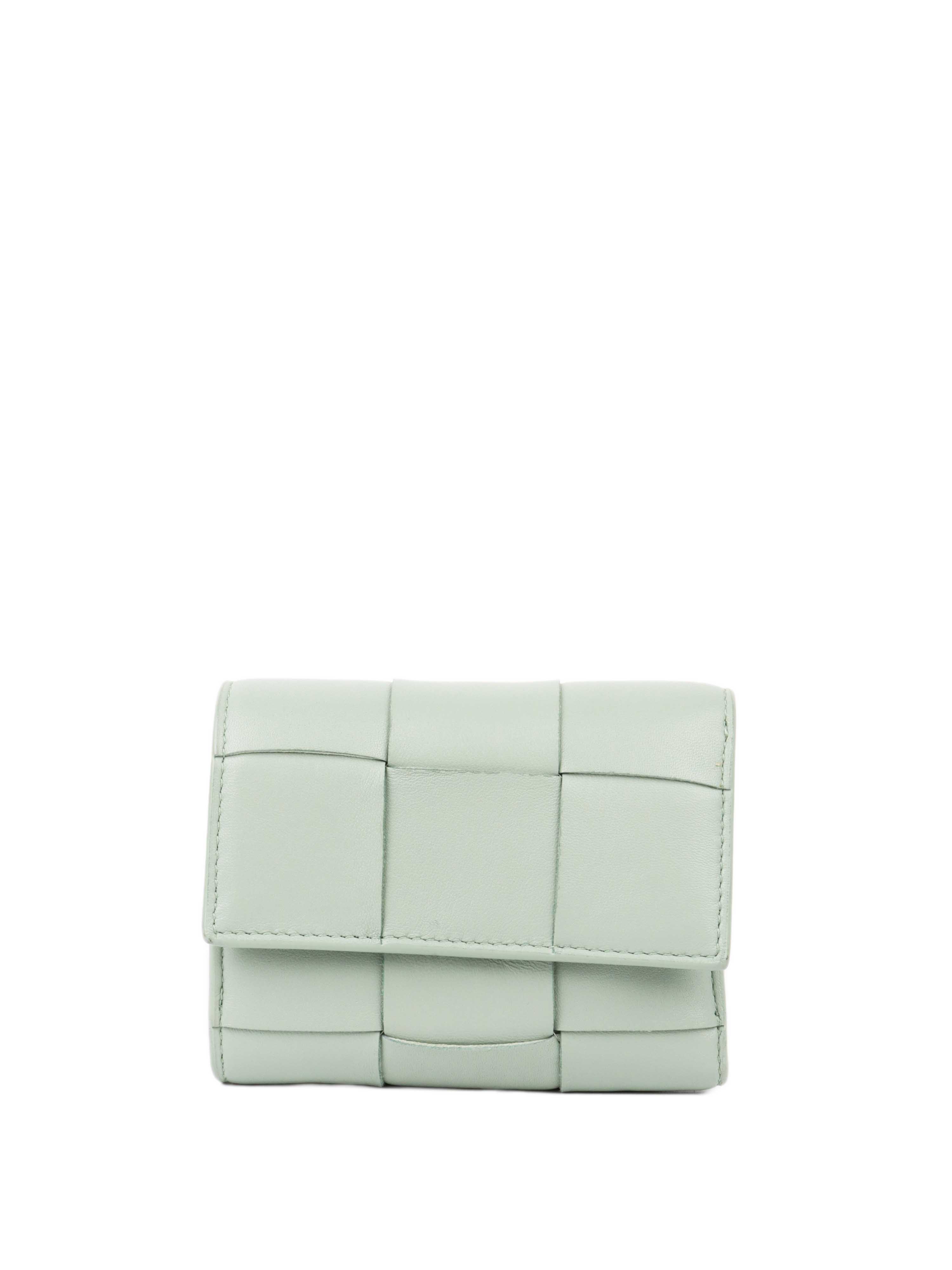 Bottega Veneta Seafoam Cassette Tri-Fold Zip Wallet.