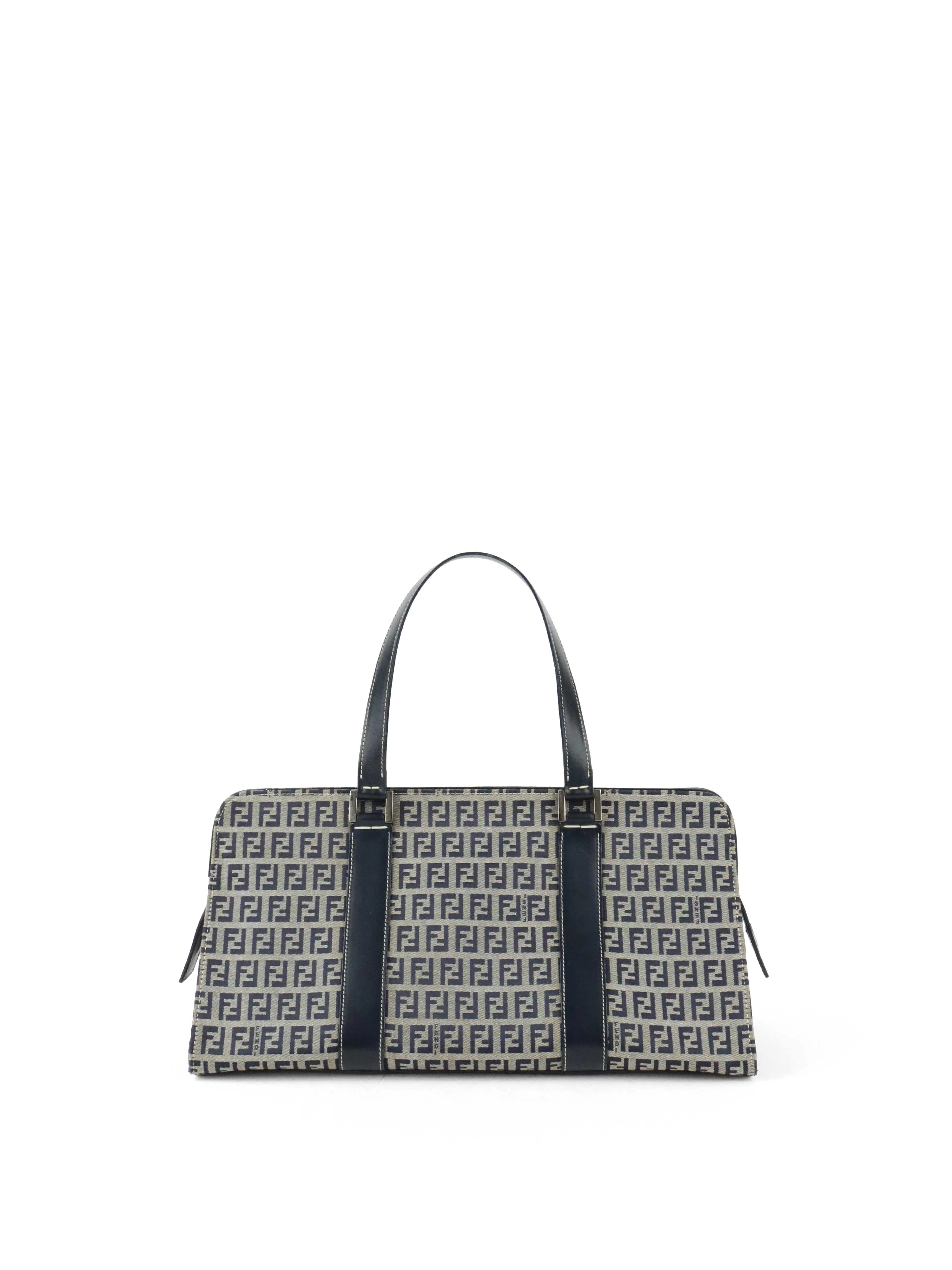 Fendi Vintage Navy Zucchino Canvas Boston Bag