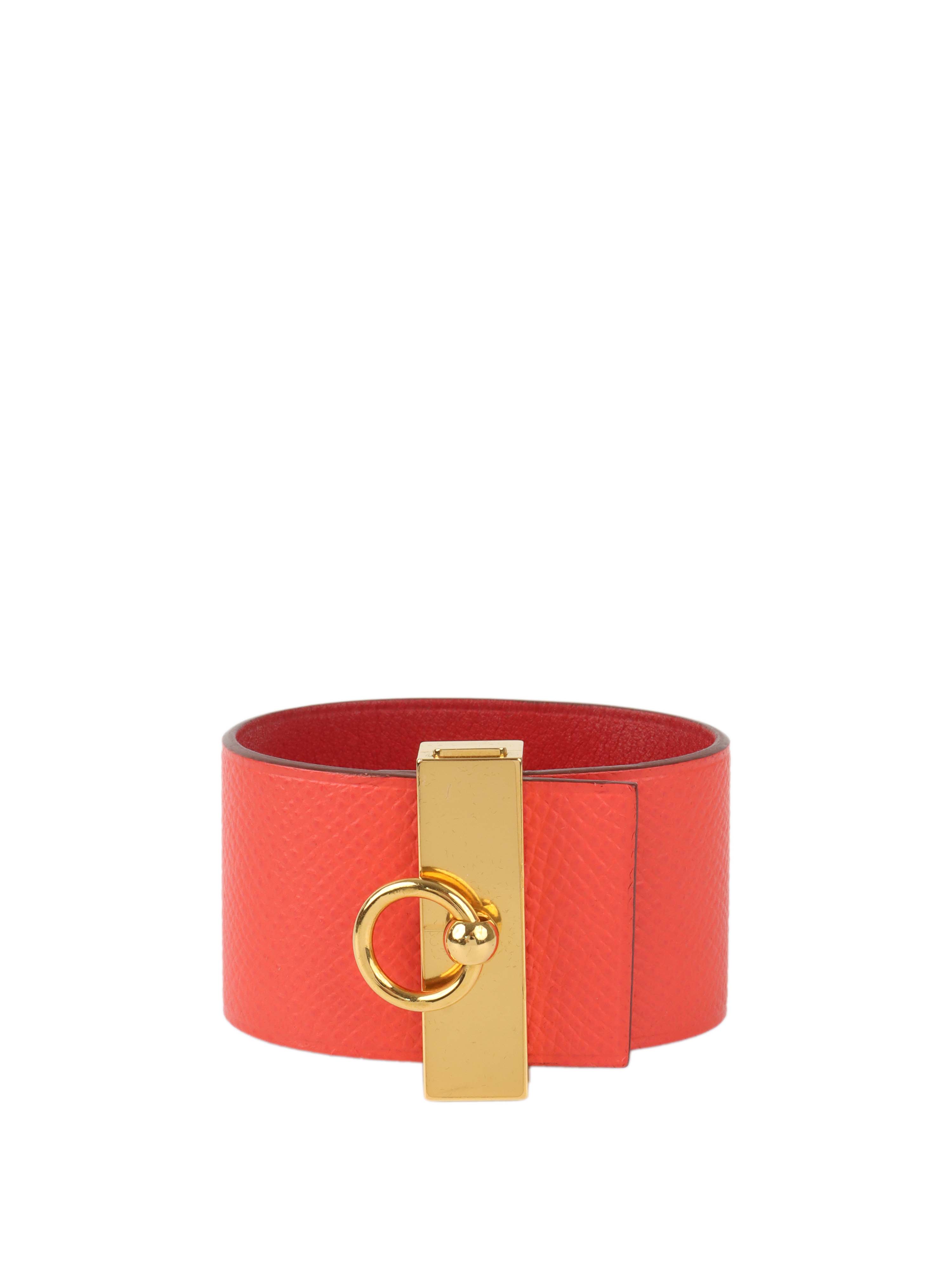 Hermes Rouge Wide Leather Bracelet.