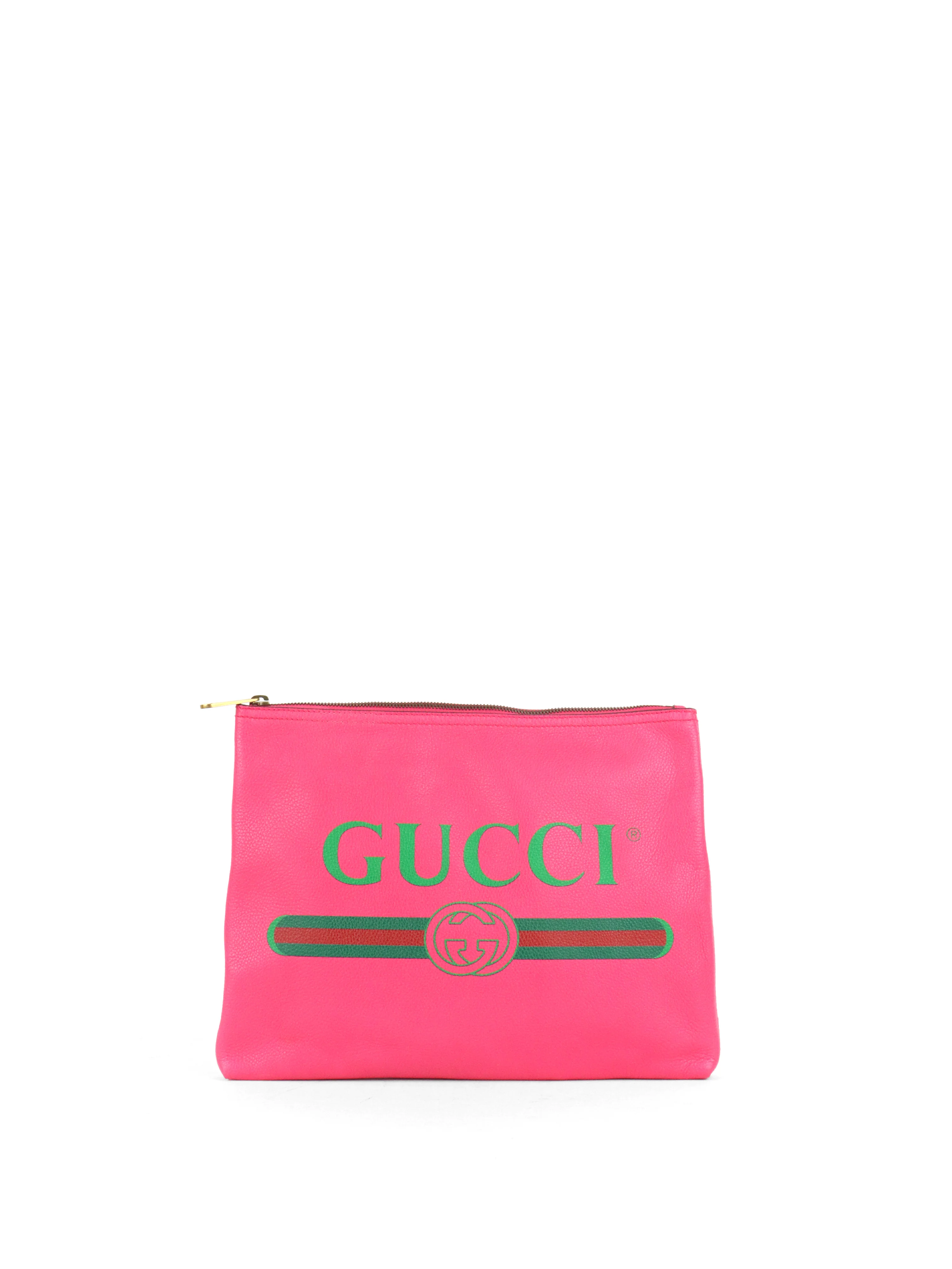 Gucci Vintage Bright Pink Logo Printed Pouch