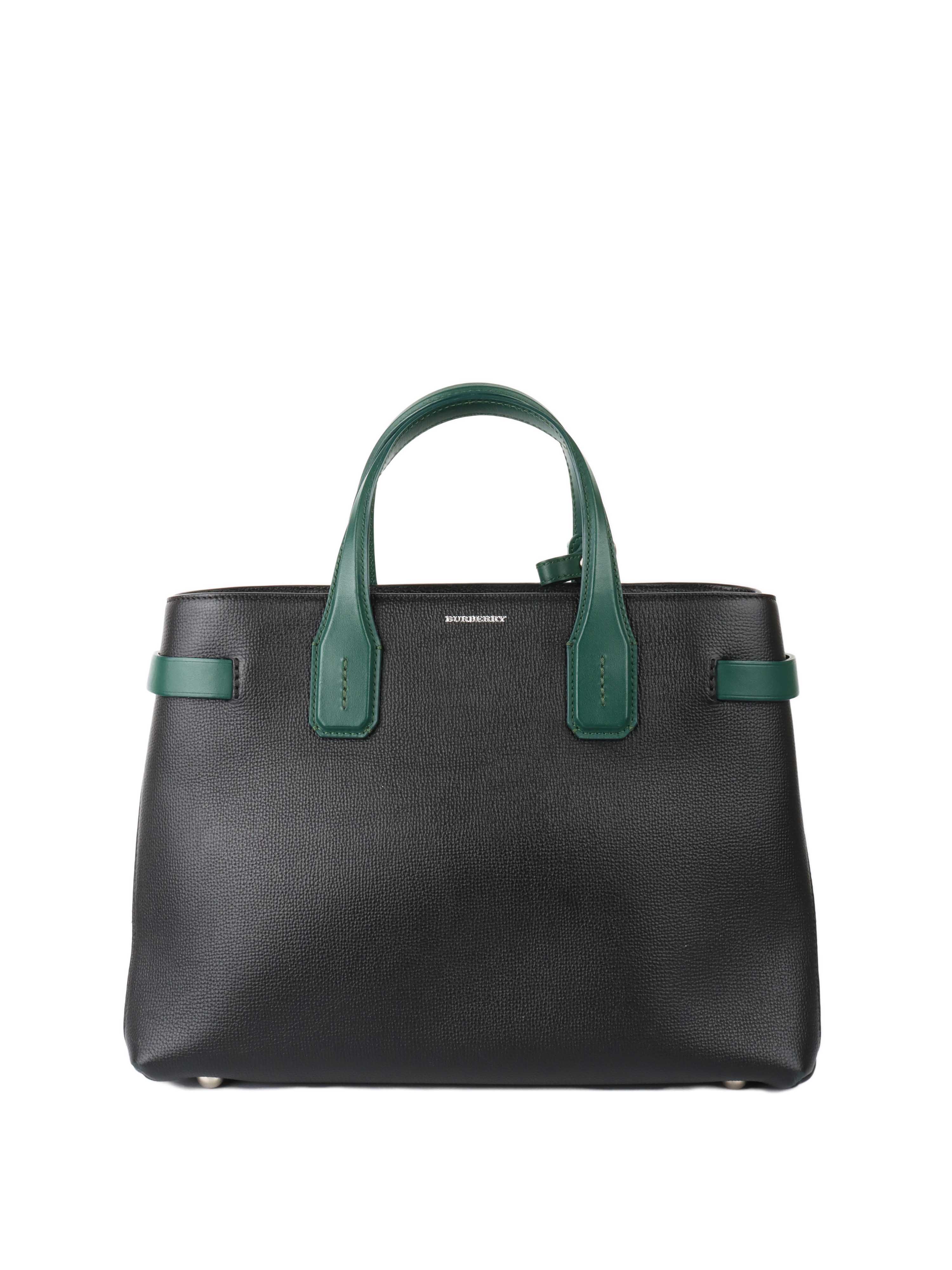 Burberry Black and Green Leather Tote.