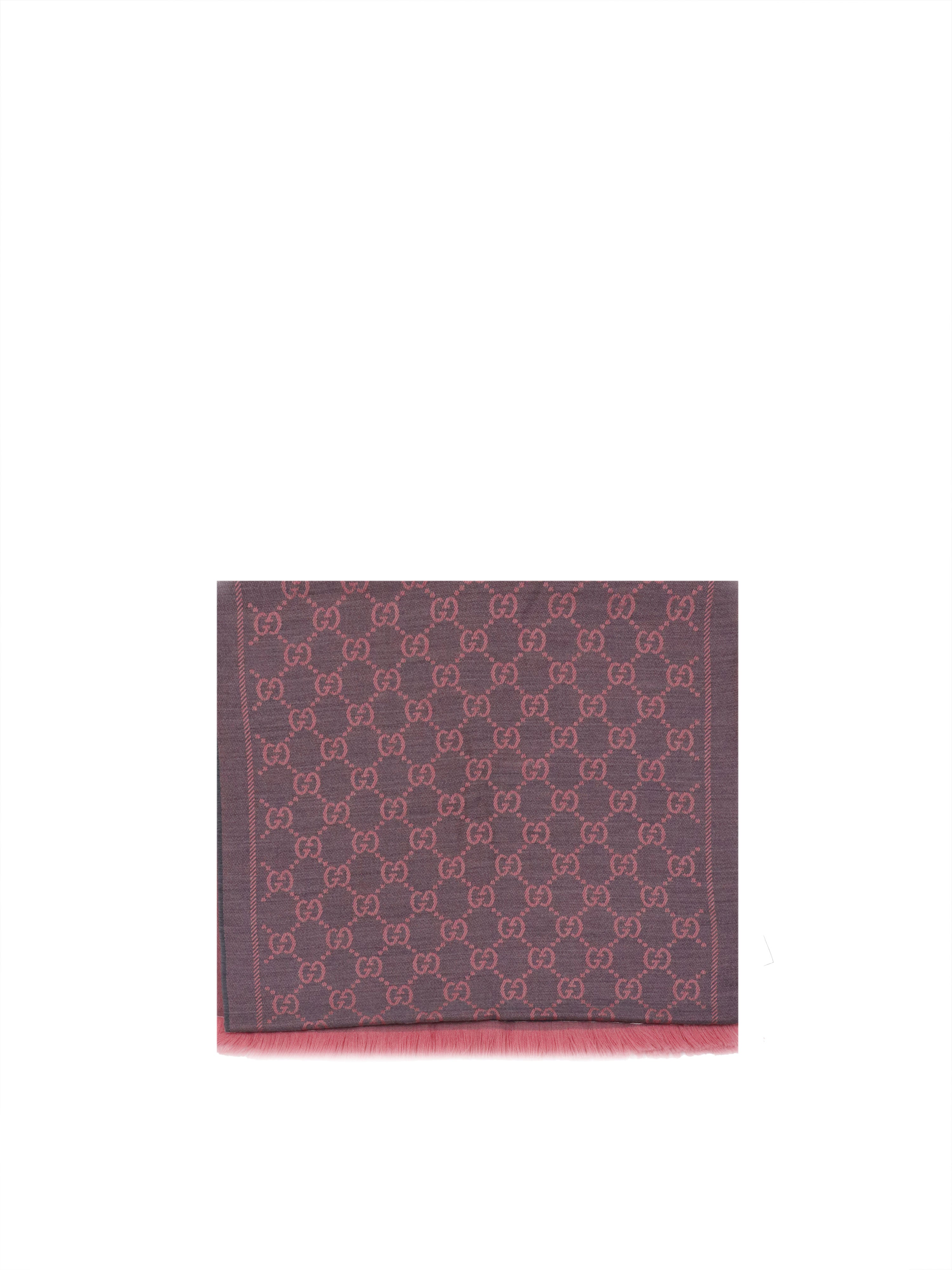 Gucci Grey  Pink GG Supreme Jacquard Scarf.