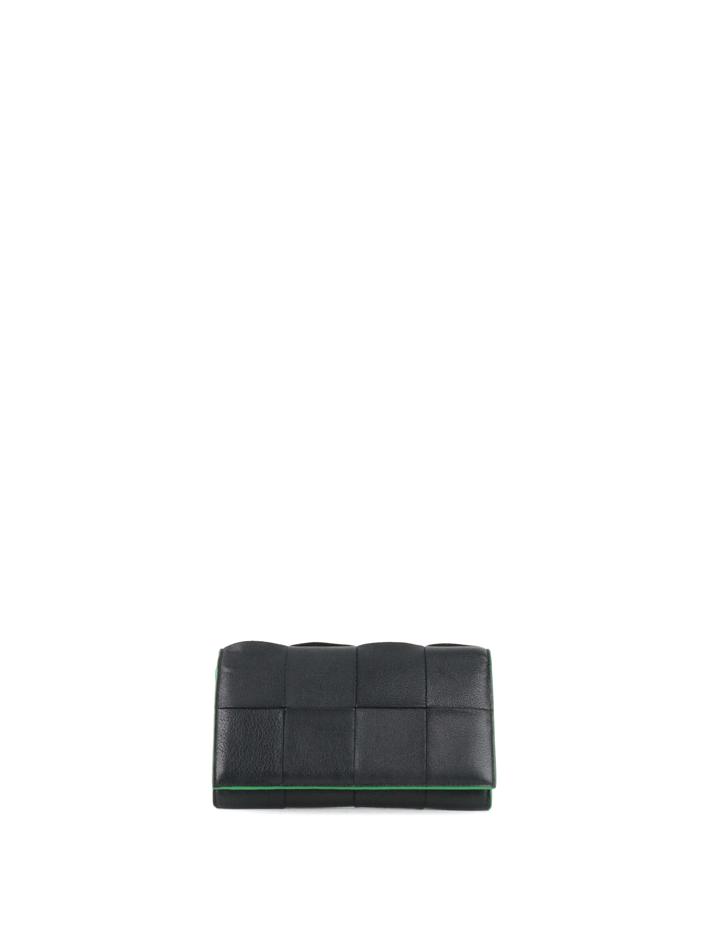 Bottega Veneta Black  Green Long Flap Cassette Wallet