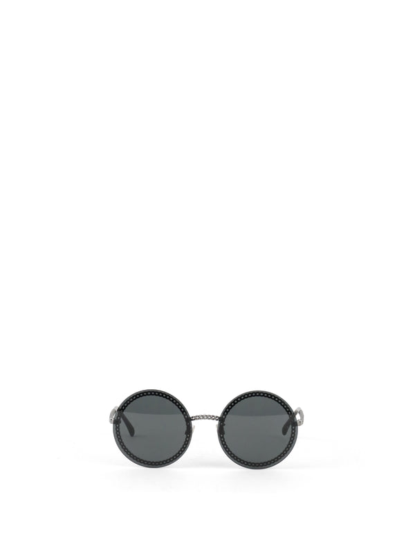 Chanel Silver/Black Chain Round Sunglasses