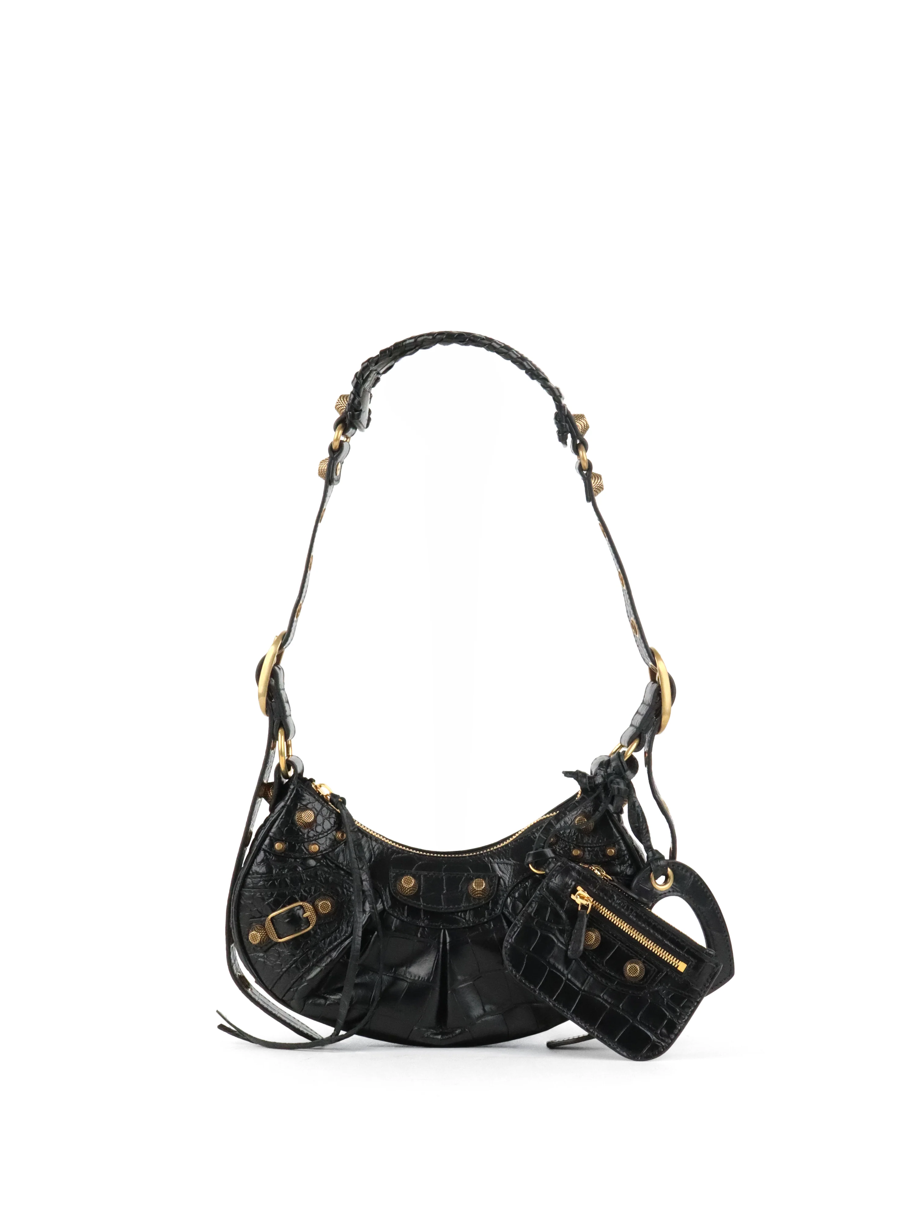 Balenciaga Black Crocodile Embossed Le Cagole XS Shoulder Bag