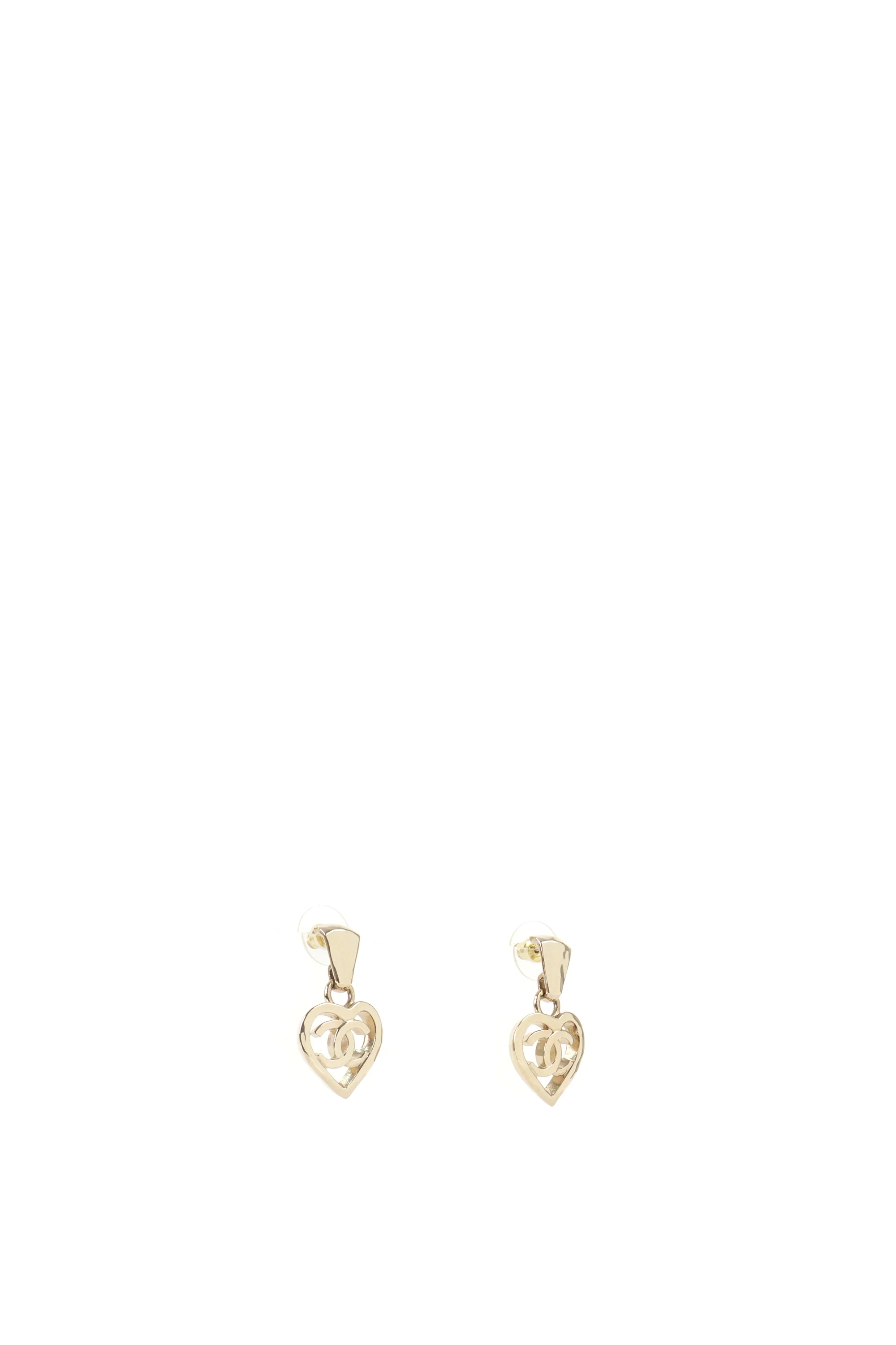 Chanel Light Gold Heart Coco in Love Drop Earring