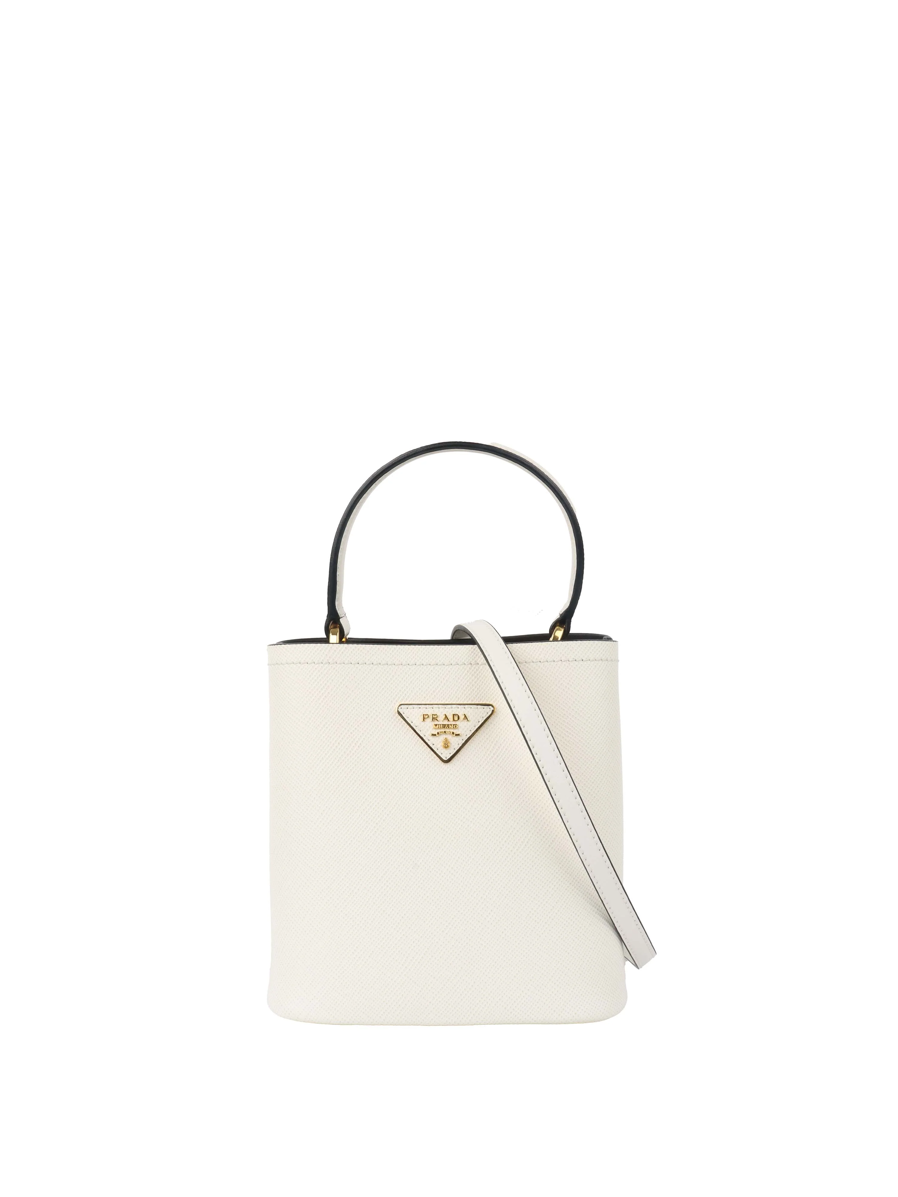 Prada Small Saffiano White Panier Bag.