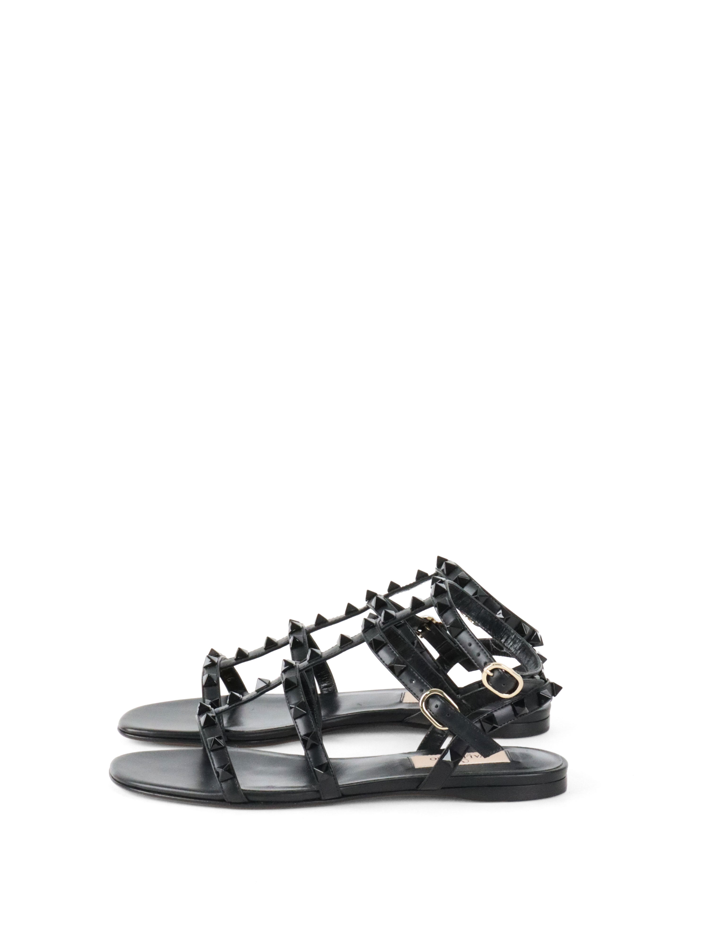 Valentino Black Rockstud Flat Sandal