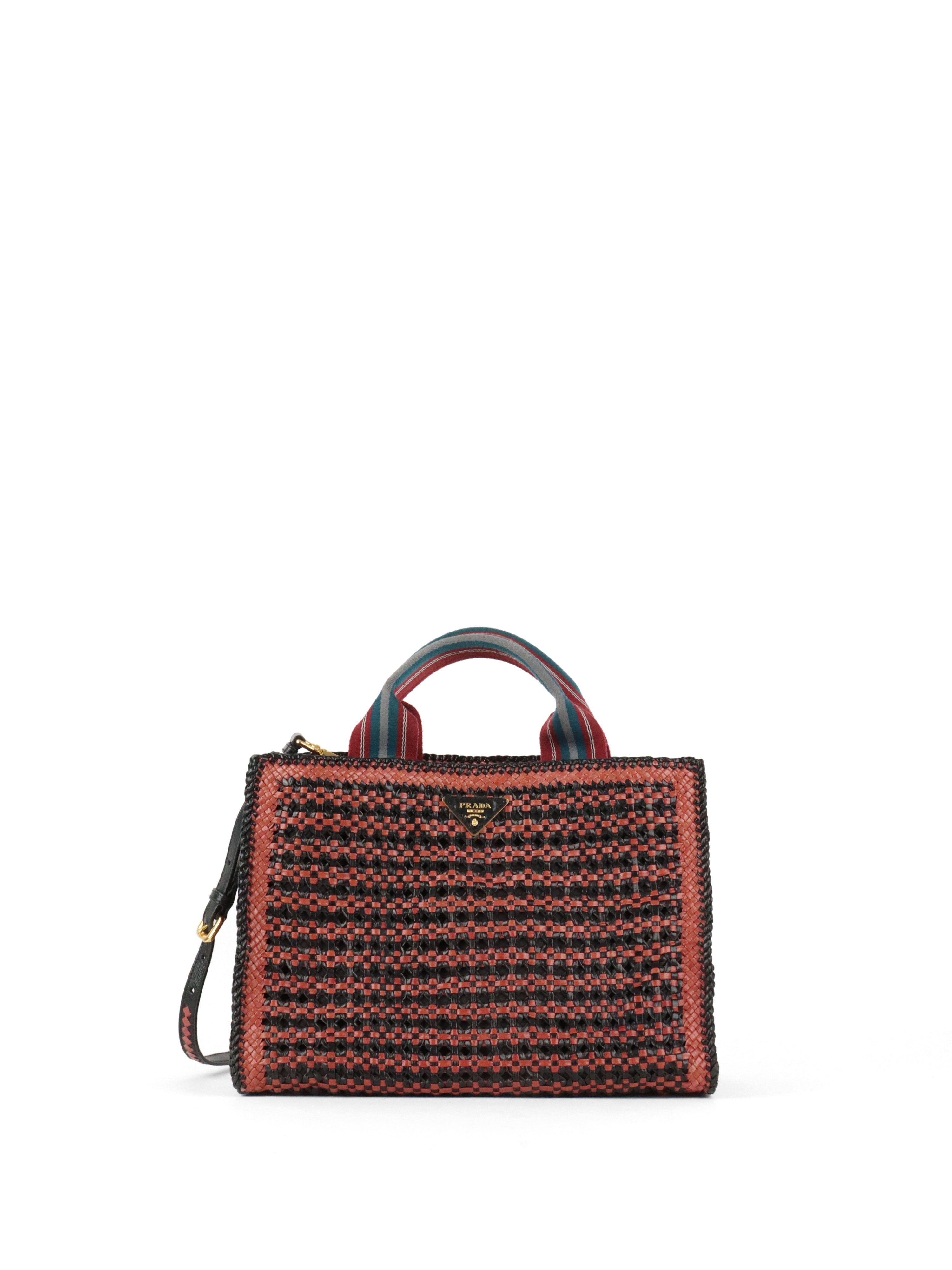 Prada Red/Black Madras Woven Leather Tote Bag
