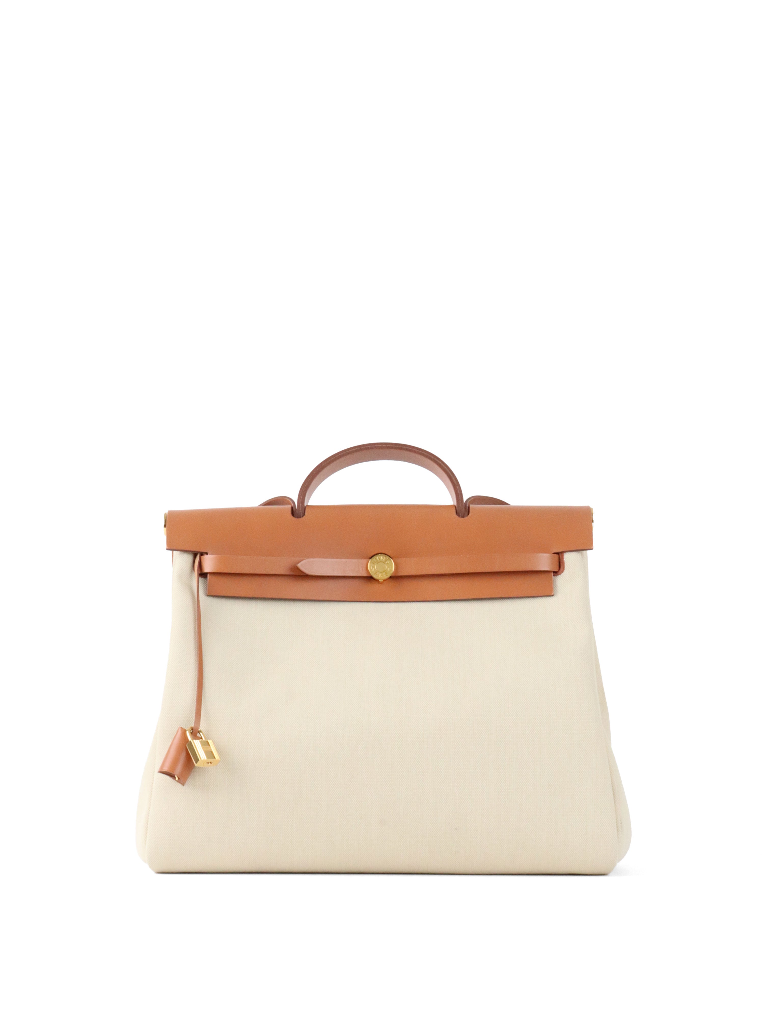 Hermes Ecru/ Beige/ Fauve Herbag Messenger 39 Bag U Stamp
