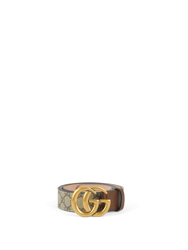 Gucci Ebony  Brown Leather GG Marmont Buckle Belt