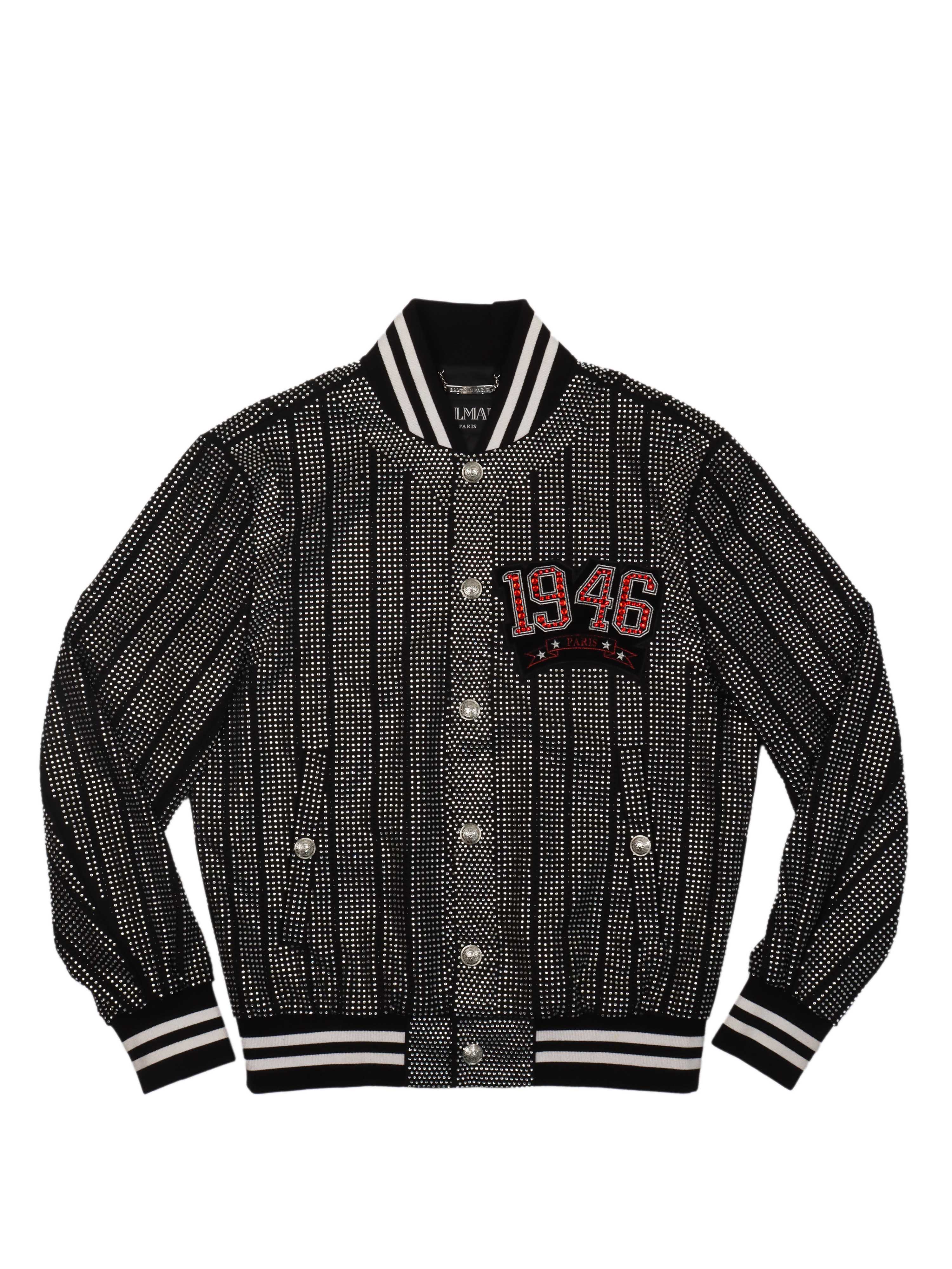 Balmain 1946 Strass Striped Bomber Jacket.