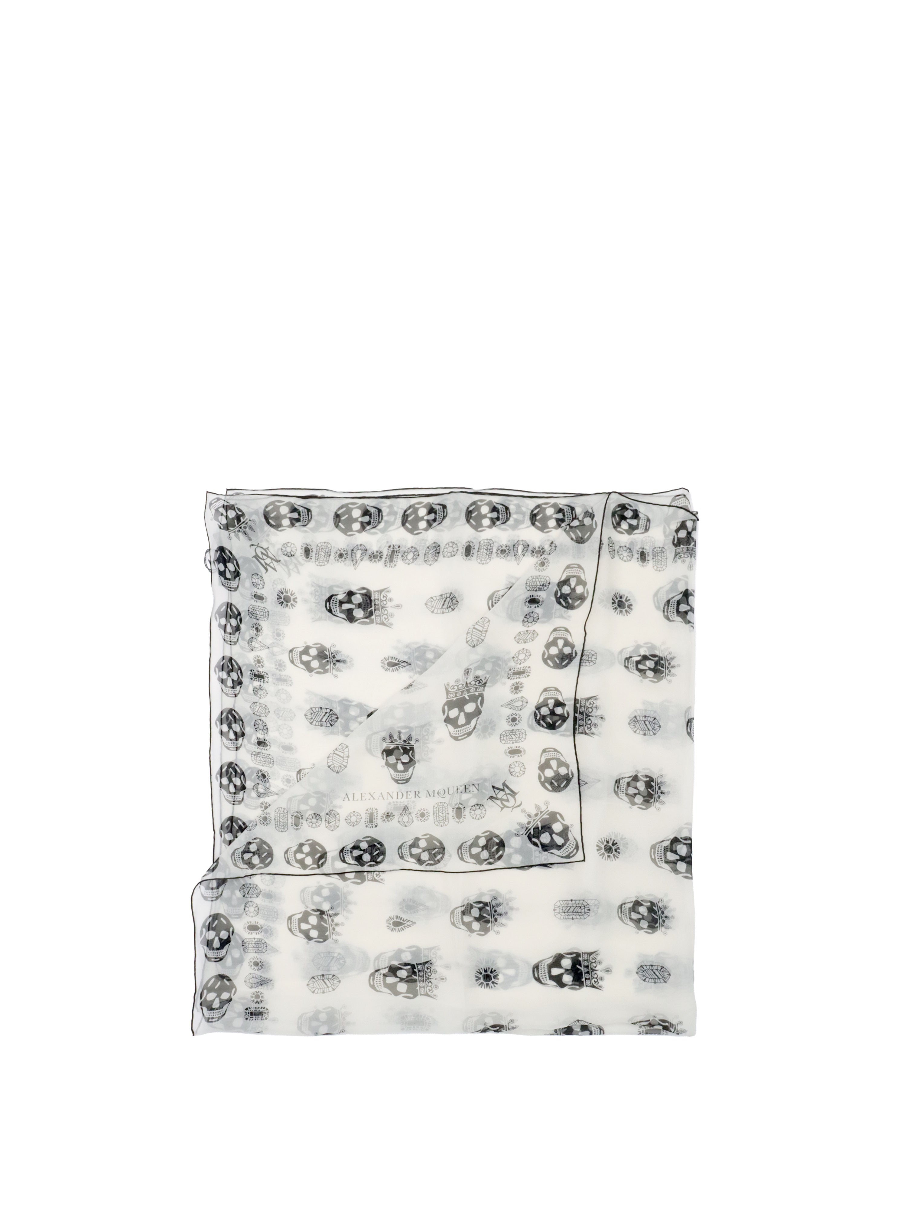 Alexander McQueen Multi Skulls Black and White Silk Scarf