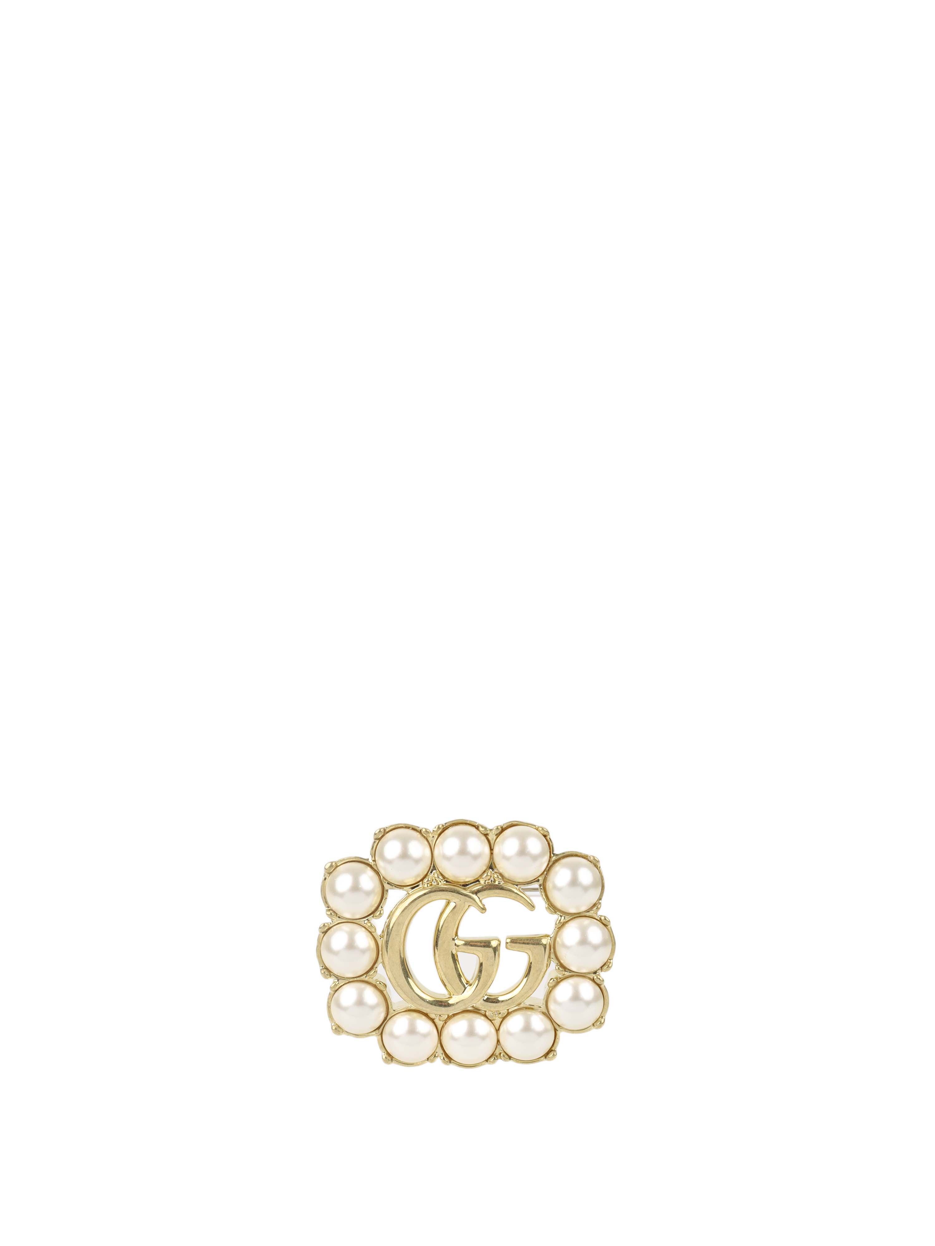 Gucci Metallic GG Pearl-Embellished Brooch.