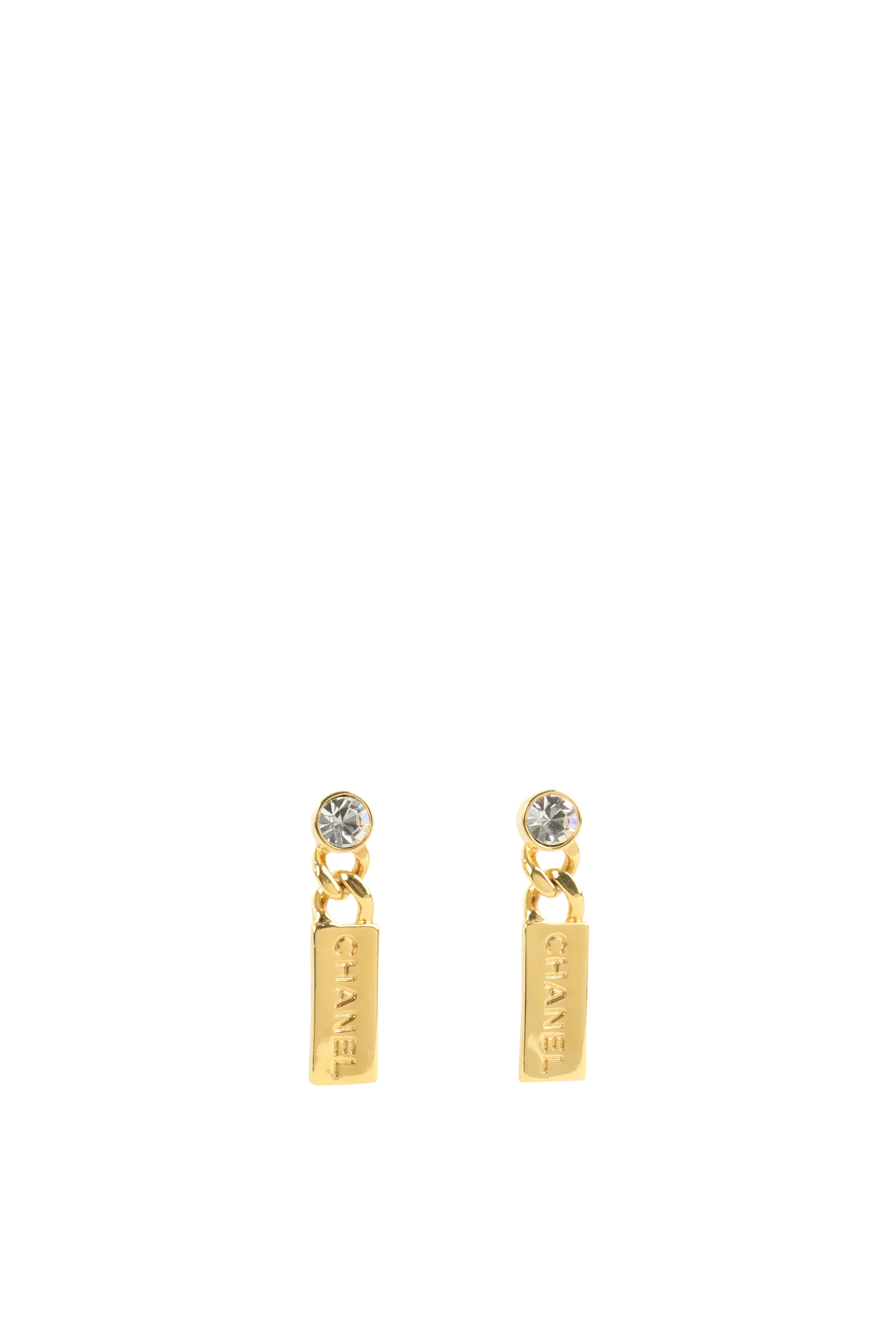 Chanel Strass Logo Tag Drop Earring