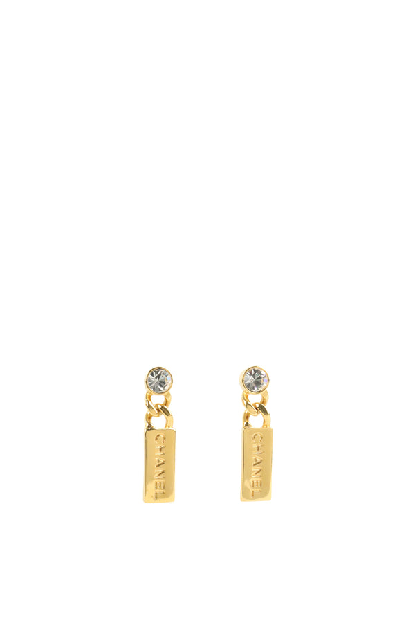 Chanel Strass Logo Tag Drop Earring