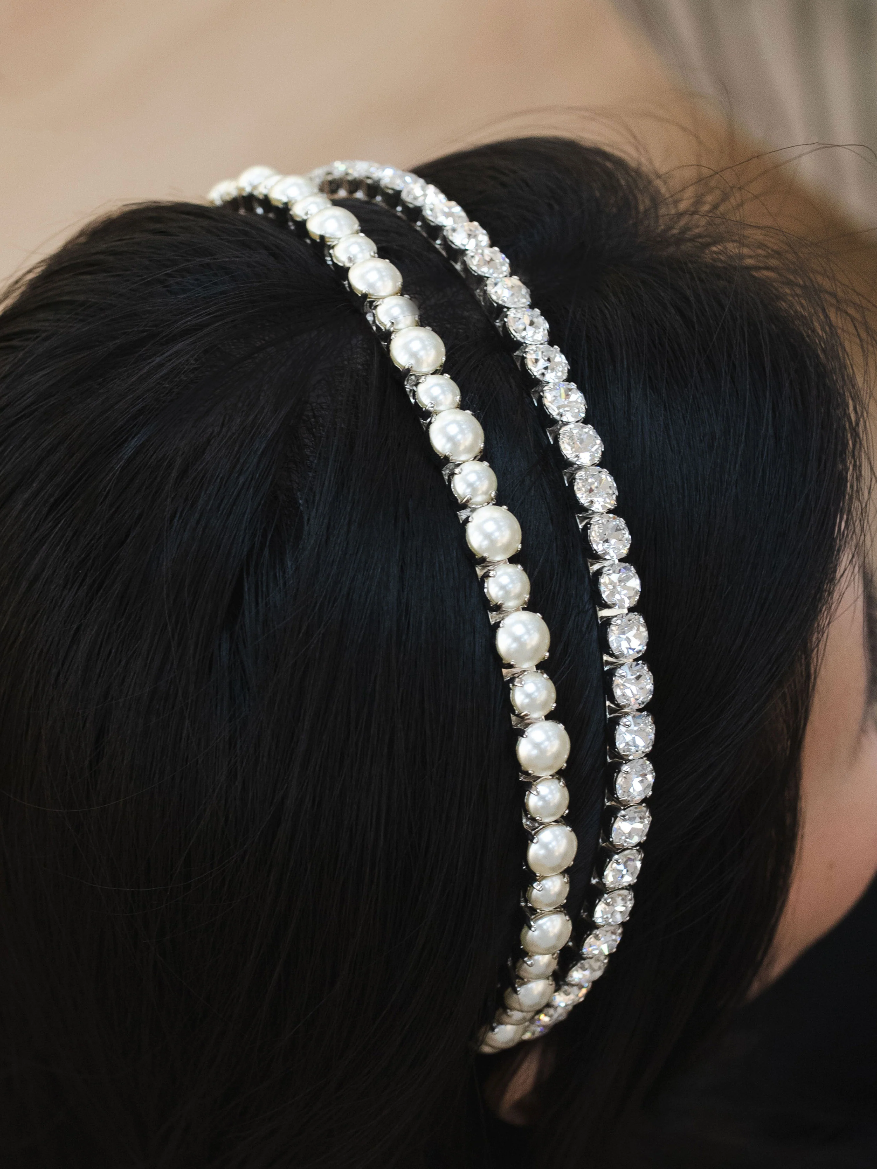 Miu Miu Resin Pearl and Crystal Double Headband