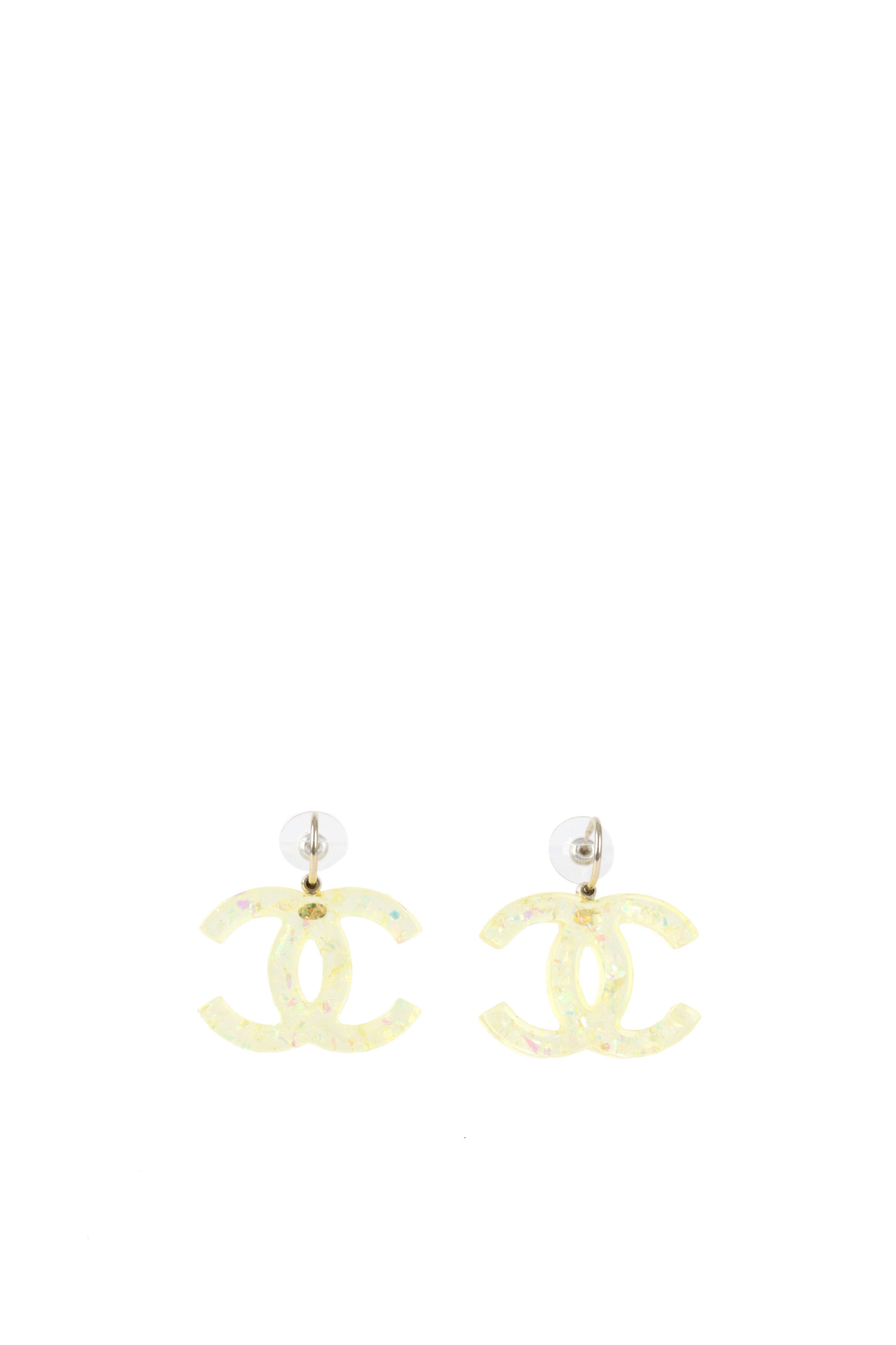 Chanel CC Yellow Resin and Glitter Dangle Earring