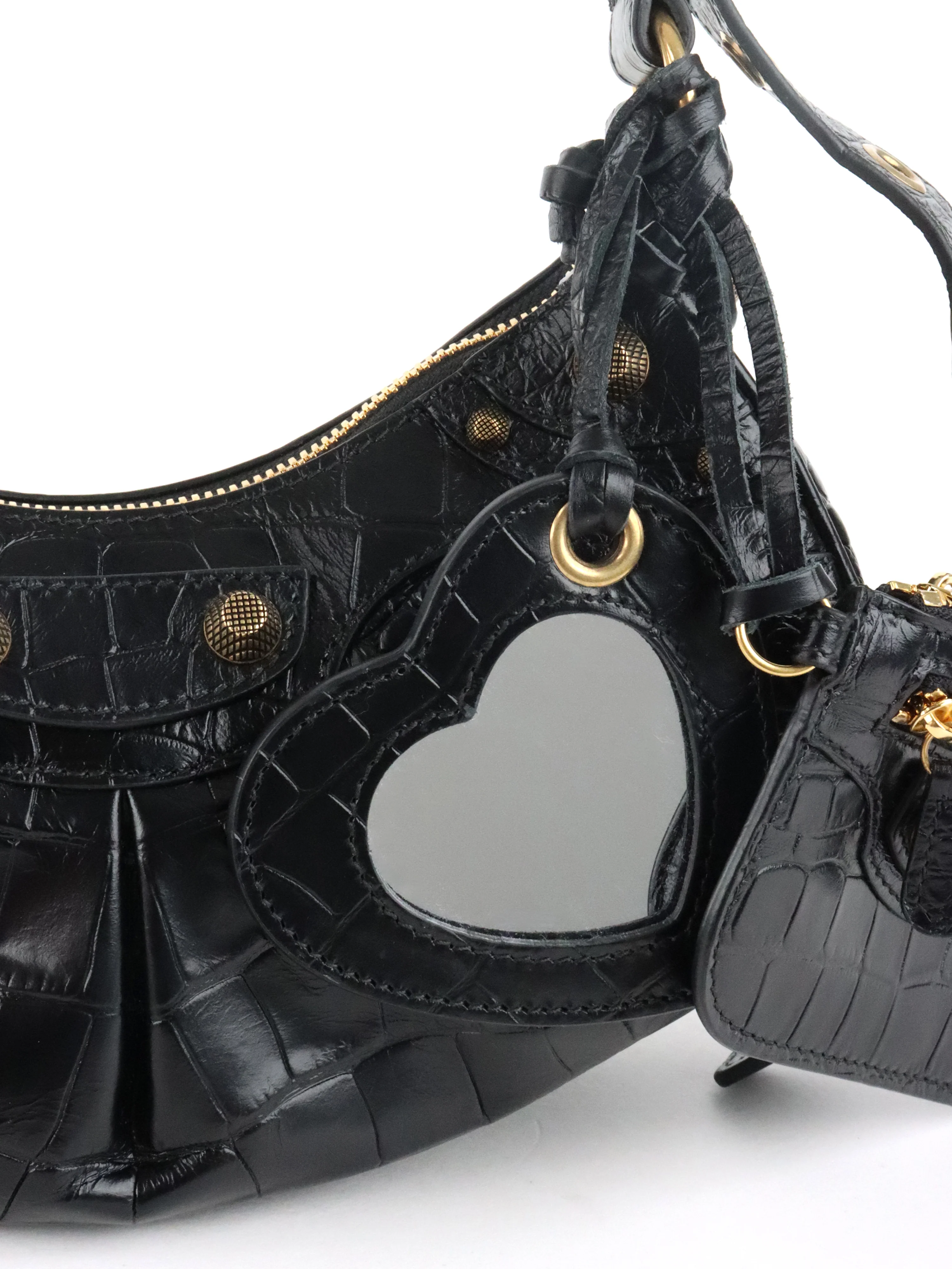 Balenciaga Black Crocodile Embossed Le Cagole XS Shoulder Bag