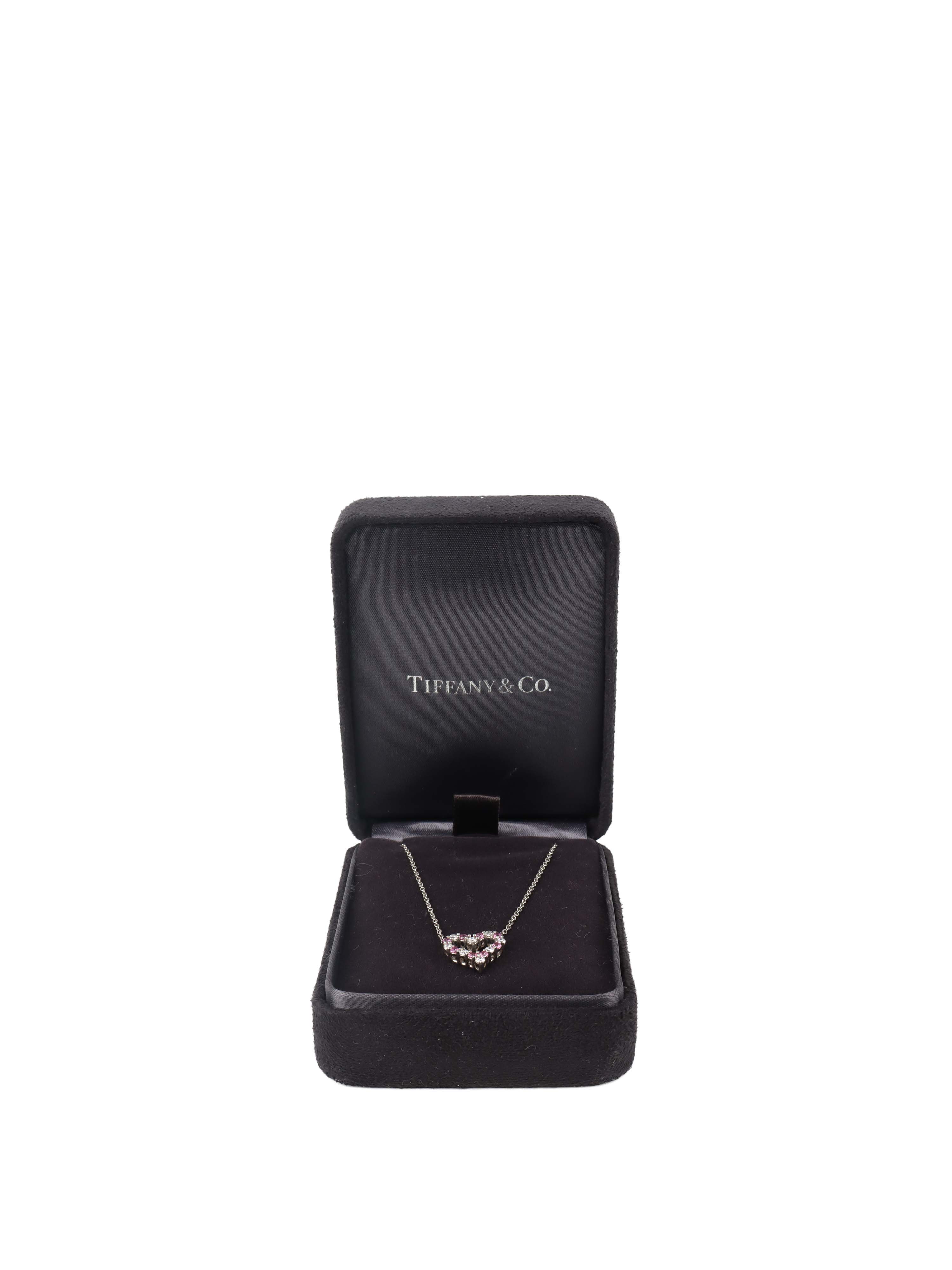 Tiffany  Co Heart Necklace in Pink Sapphires/ White Diamonds Mini