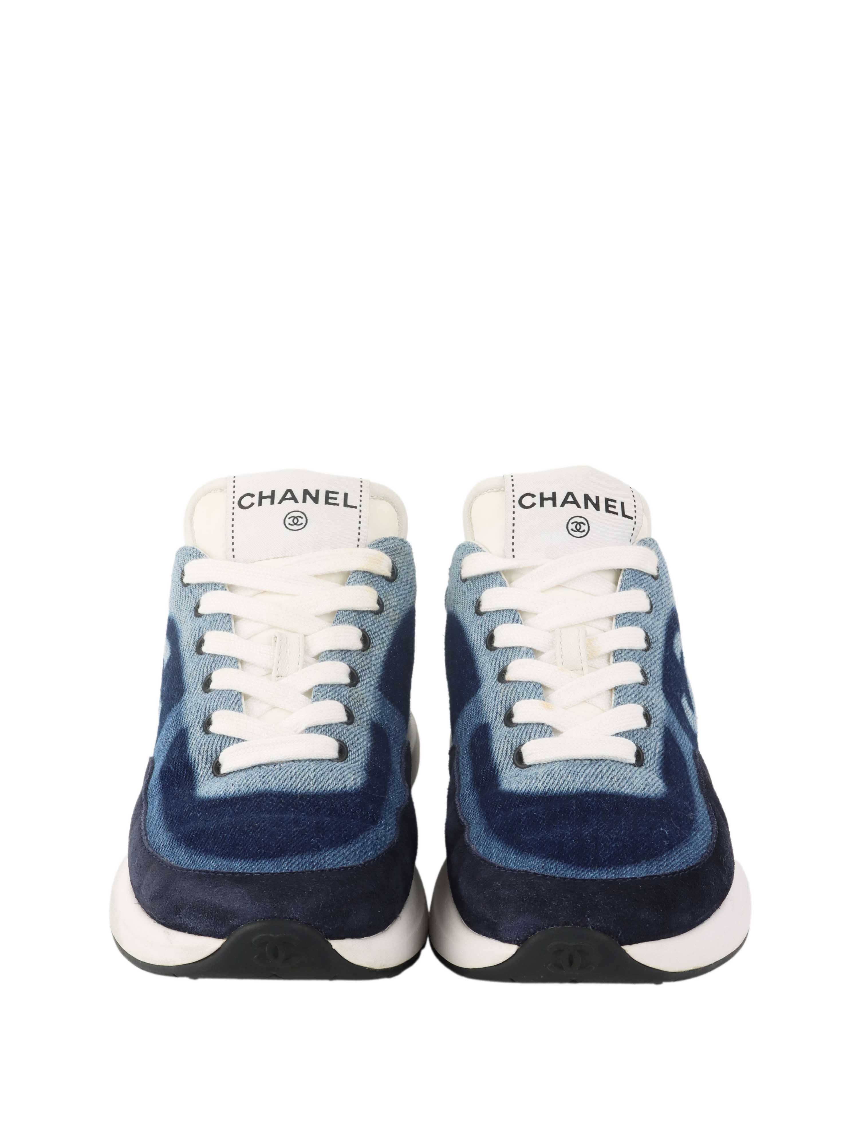 Chanel Blue Denim  White Sneakers.